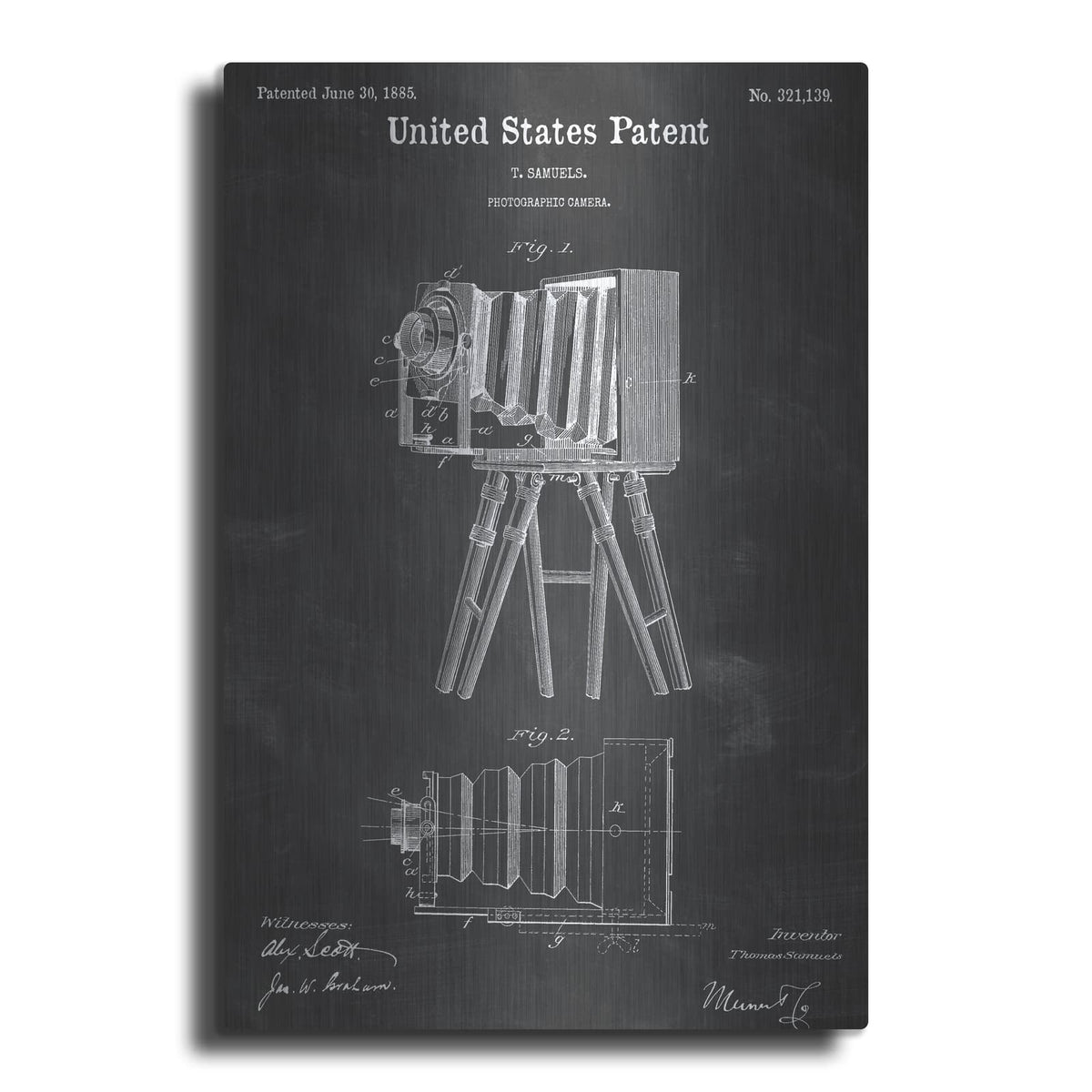 'Photographic Camera Blueprint Patent Chalkboard' – Metal Wall Art