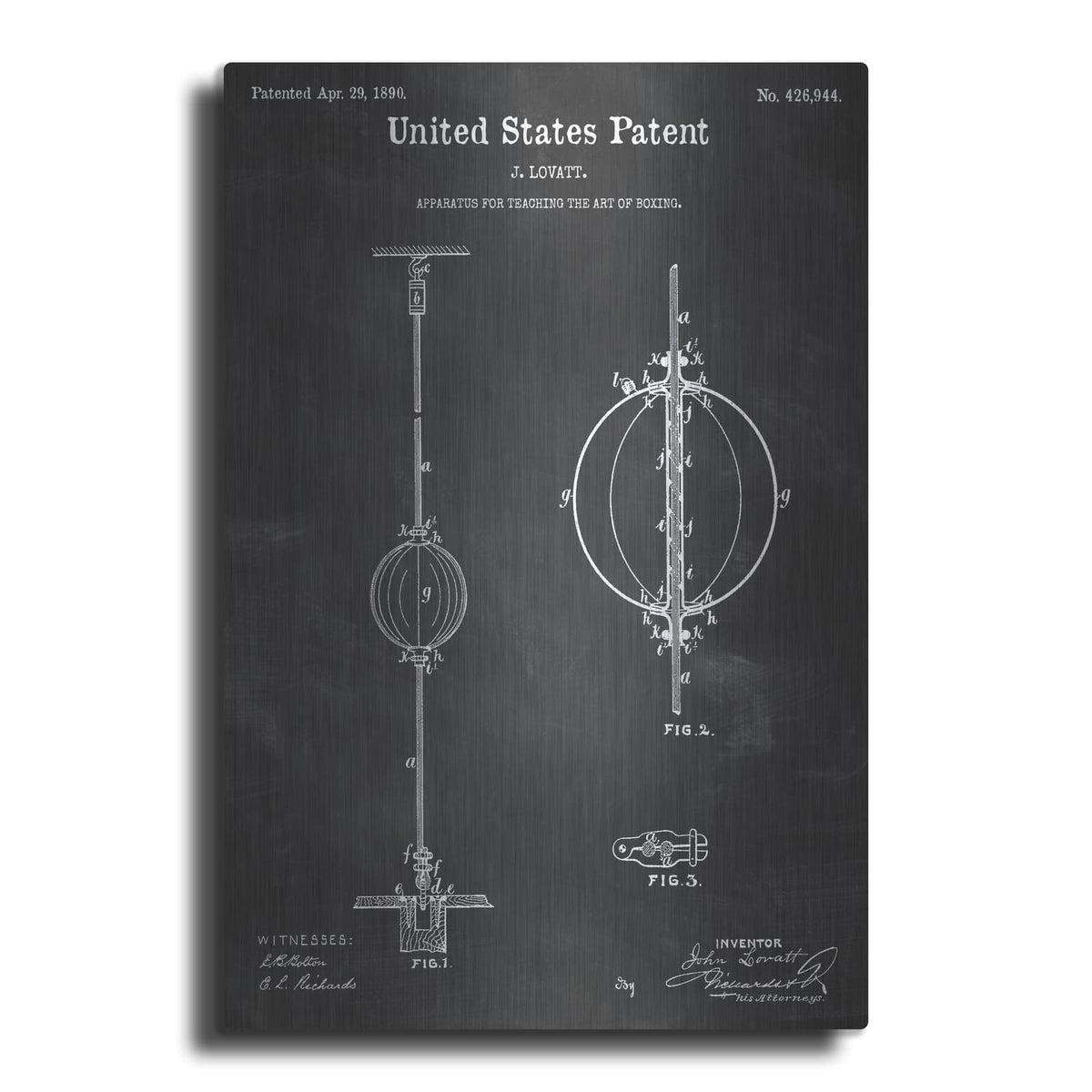'Apparatus to Teach Boxing Blueprint Patent Chalkboard' – Metal Wall Art