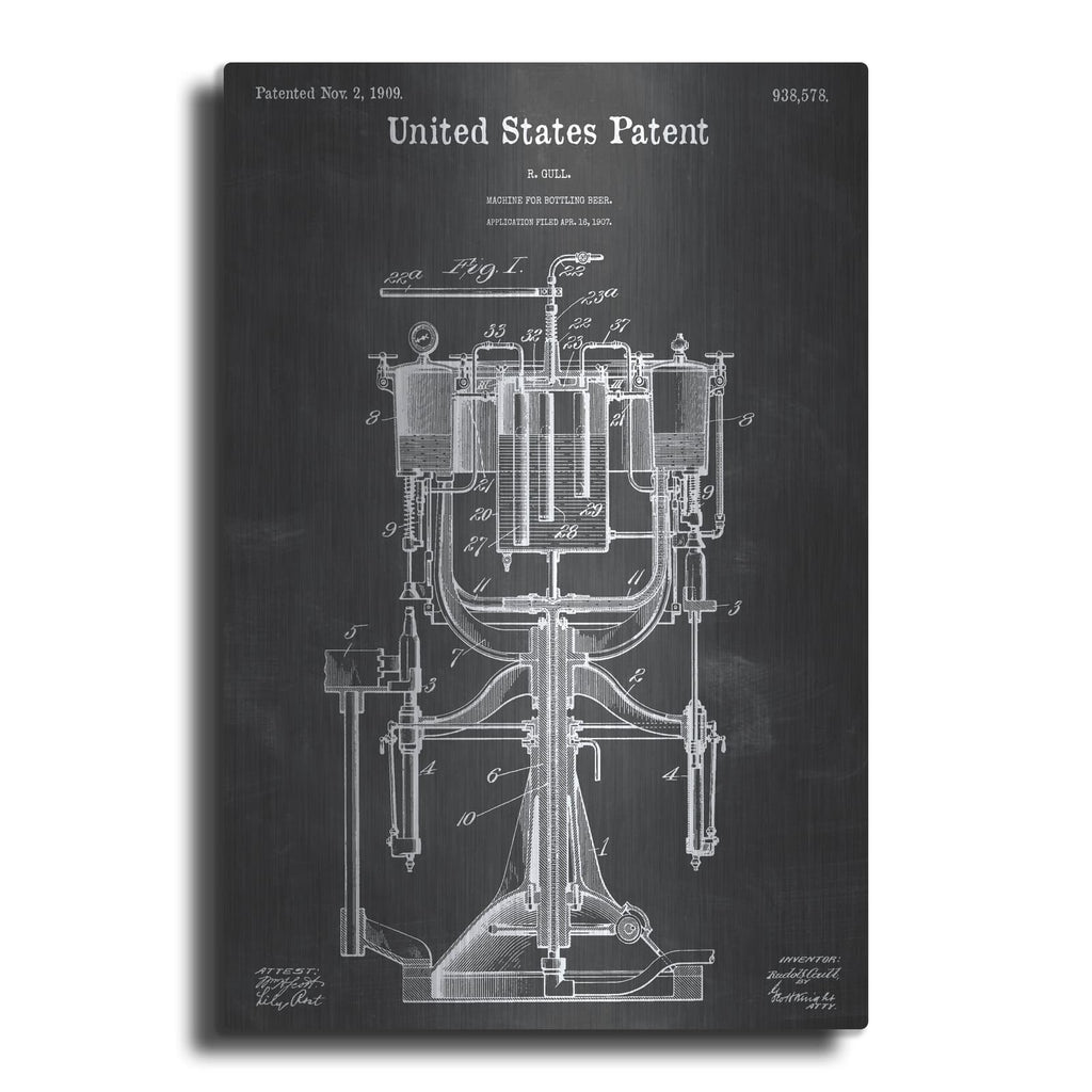 'Beer Bottling Machine Blueprint Patent Chalkboard' – Metal Wall Art