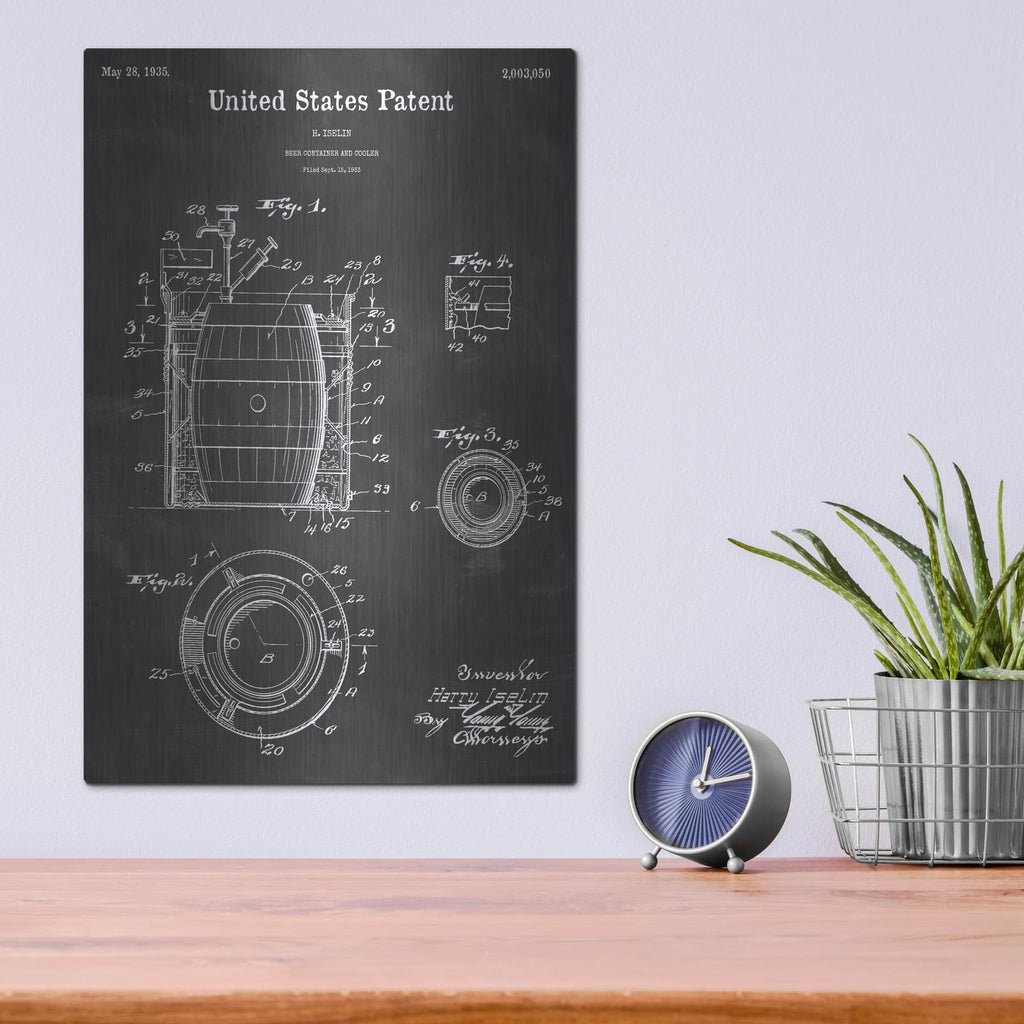 'Beer Container and Cooler Blueprint Patent Chalkboard' – Metal Wall Art, 12x16 room view