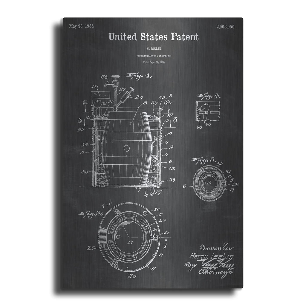 'Beer Container and Cooler Blueprint Patent Chalkboard' – Metal Wall Art