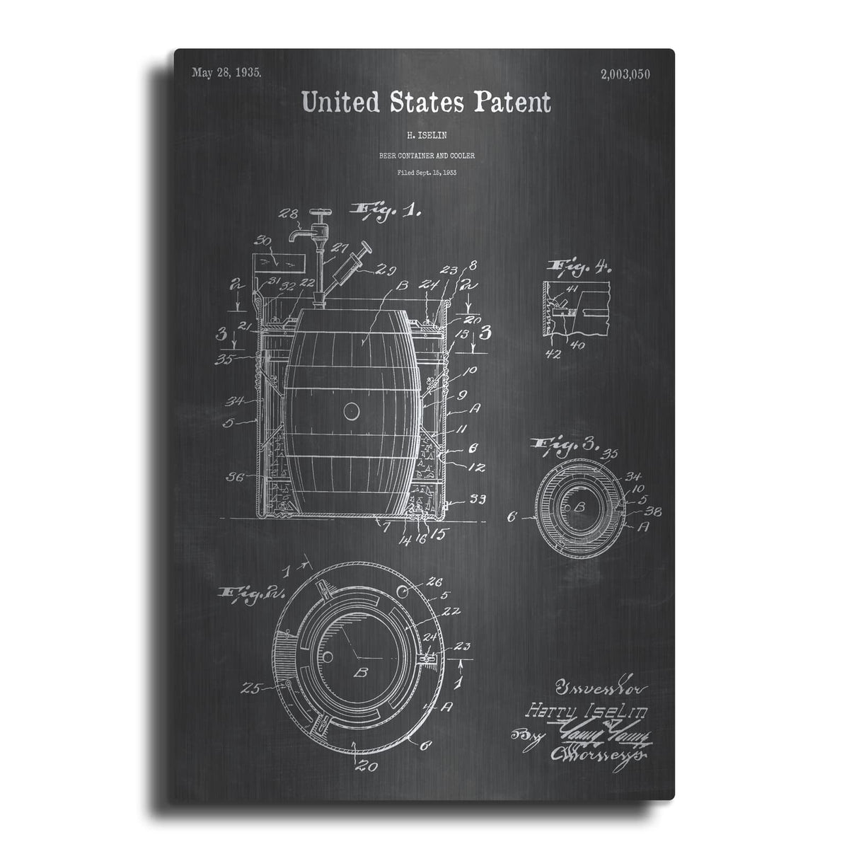 'Beer Container and Cooler Blueprint Patent Chalkboard' – Metal Wall Art