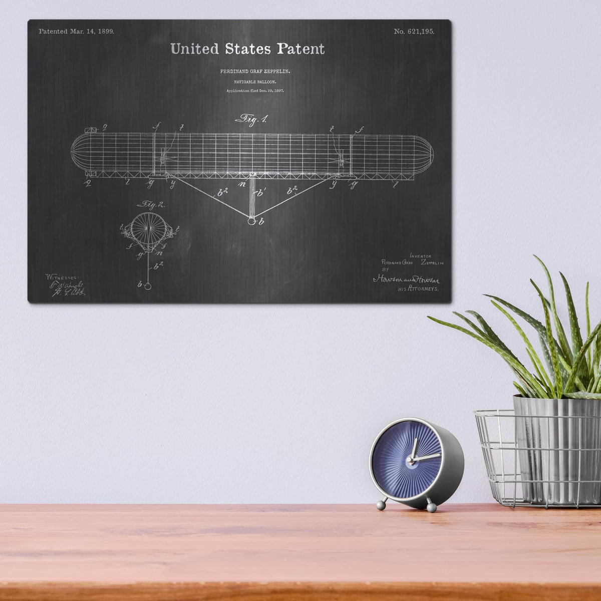 'Navigable Balloon Blueprint Patent Chalkboard' – Metal Wall Art, 16x12 room view