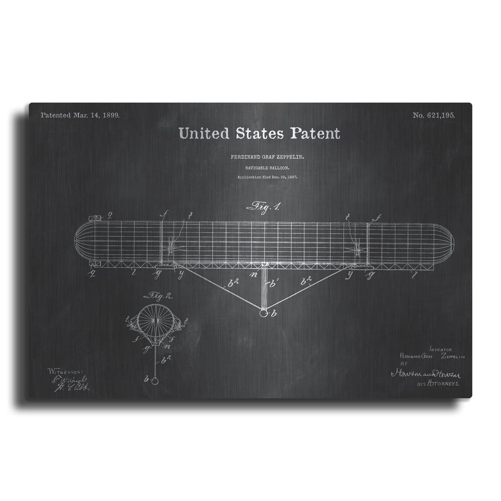 'Navigable Balloon Blueprint Patent Chalkboard' – Metal Wall Art