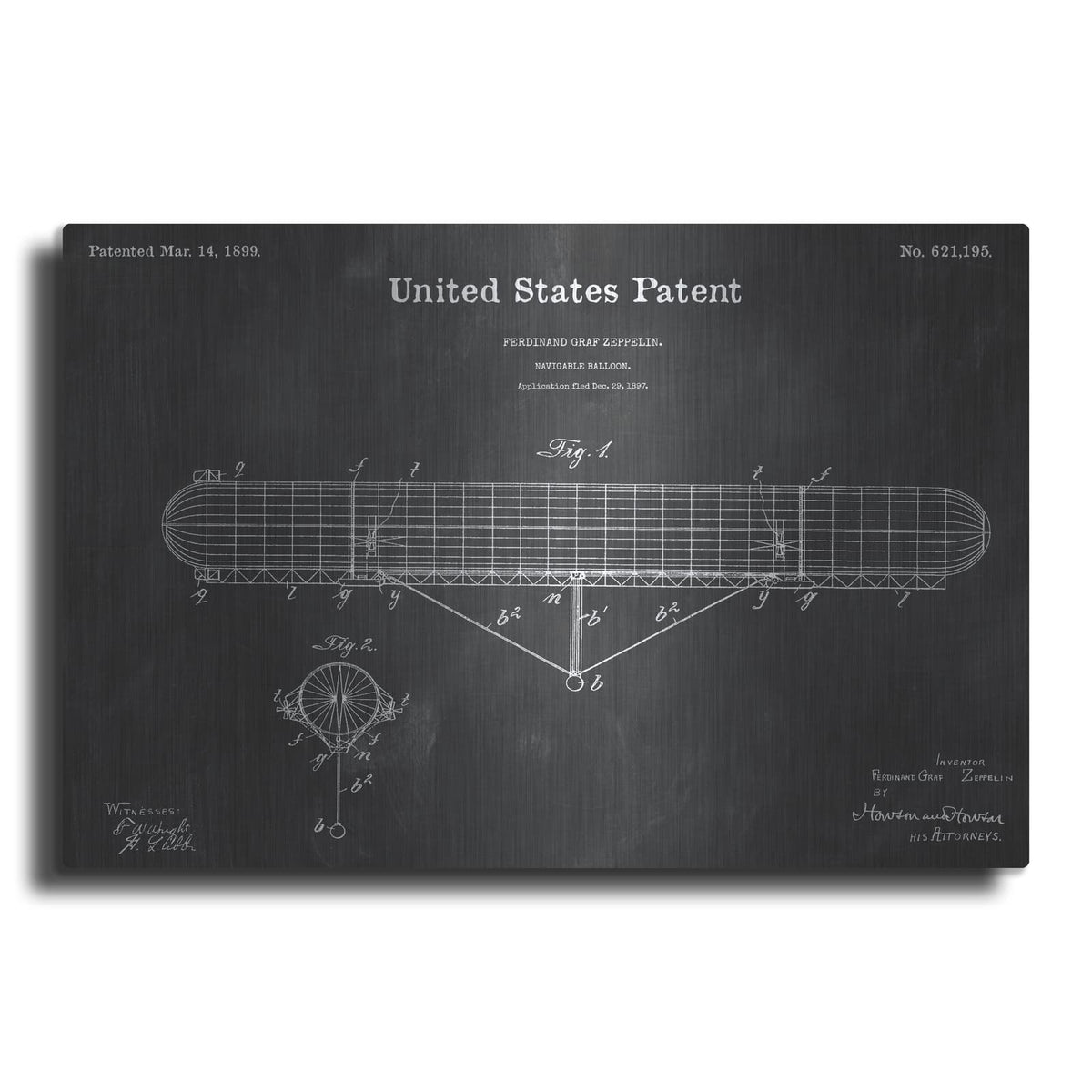'Navigable Balloon Blueprint Patent Chalkboard' – Metal Wall Art