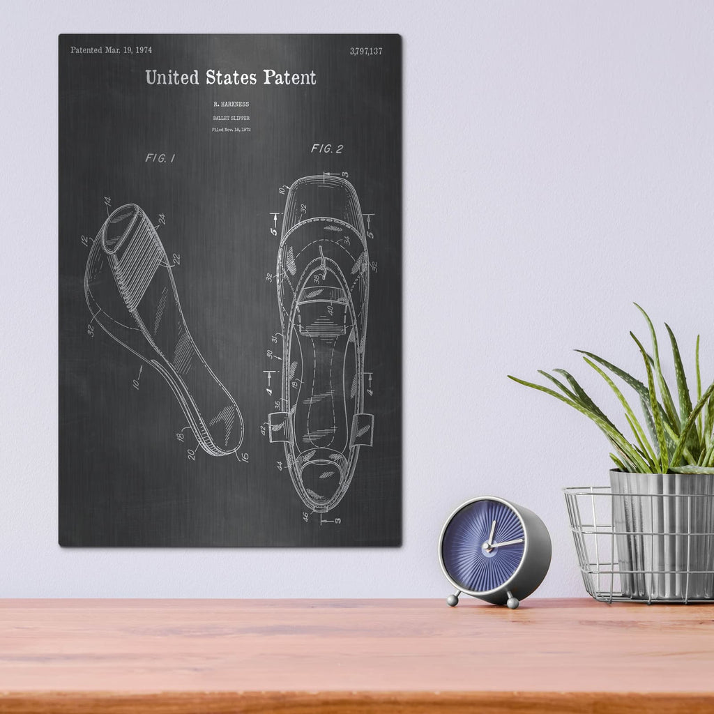 'Ballet Slippers Blueprint Patent Chalkboard' – Metal Wall Art, 12x16 room view