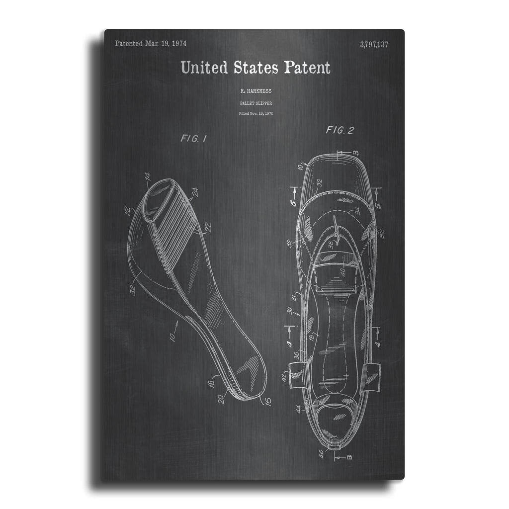 'Ballet Slippers Blueprint Patent Chalkboard' – Metal Wall Art