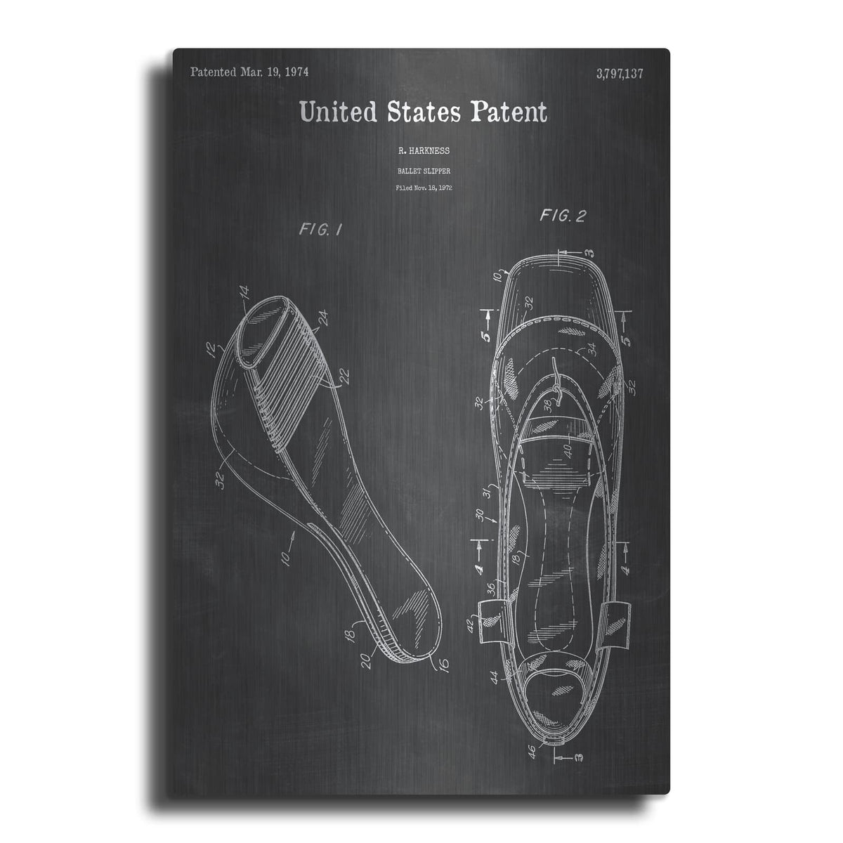 'Ballet Slippers Blueprint Patent Chalkboard' – Metal Wall Art
