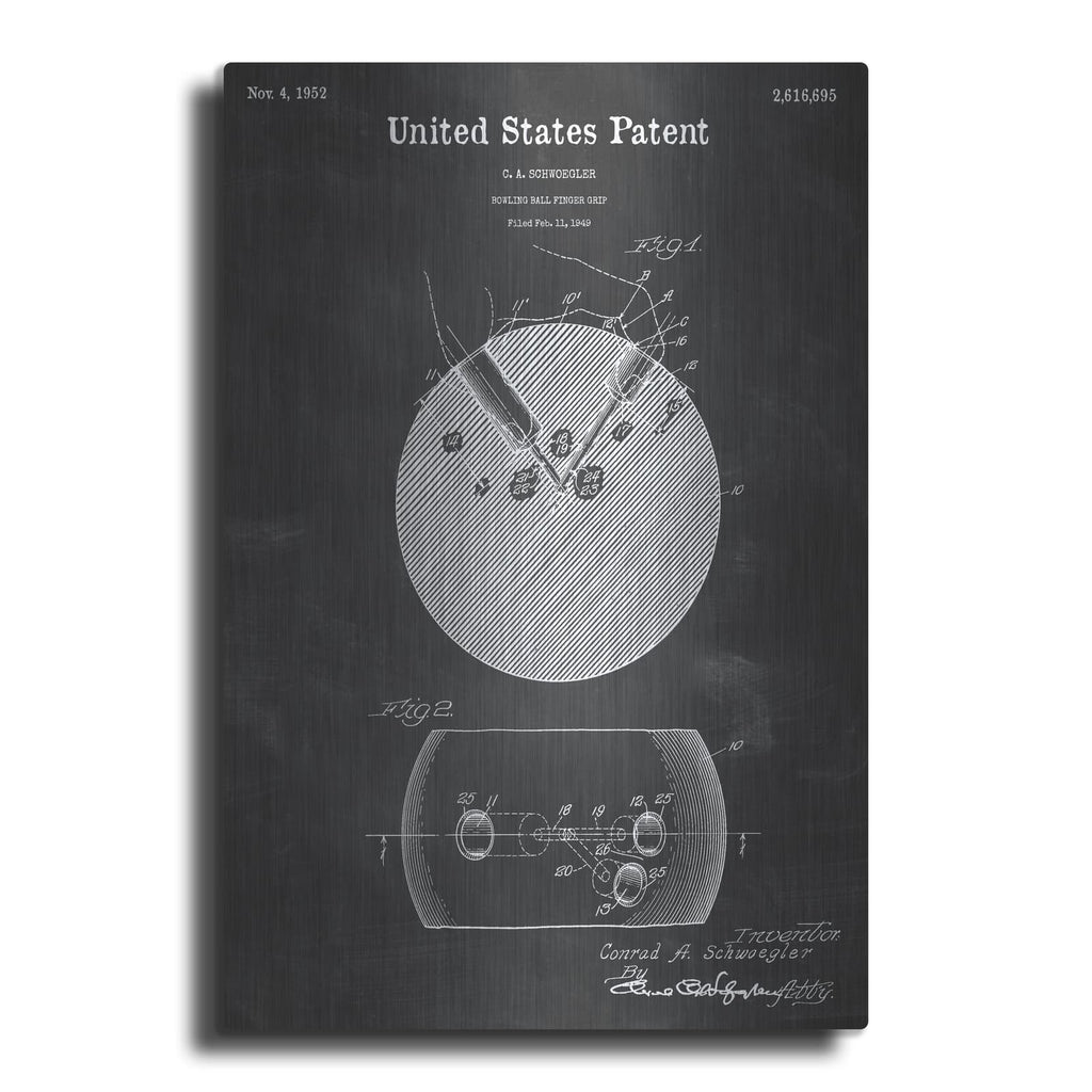 'Bowling Ball Finger Grip Blueprint Patent Chalkboard' – Metal Wall Art