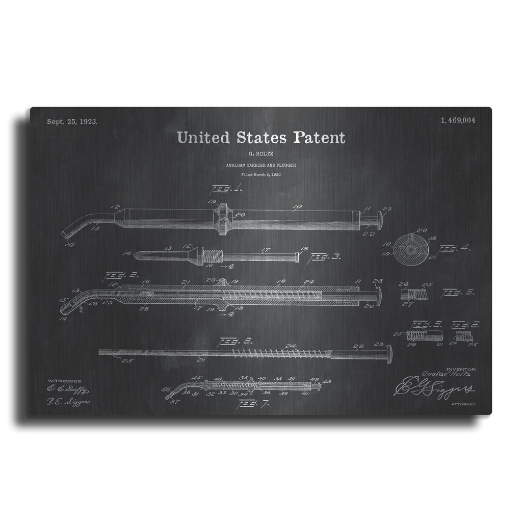 'Amalgam-Dentist Equipment Blueprint Patent Chalkboard' – Metal Wall Art
