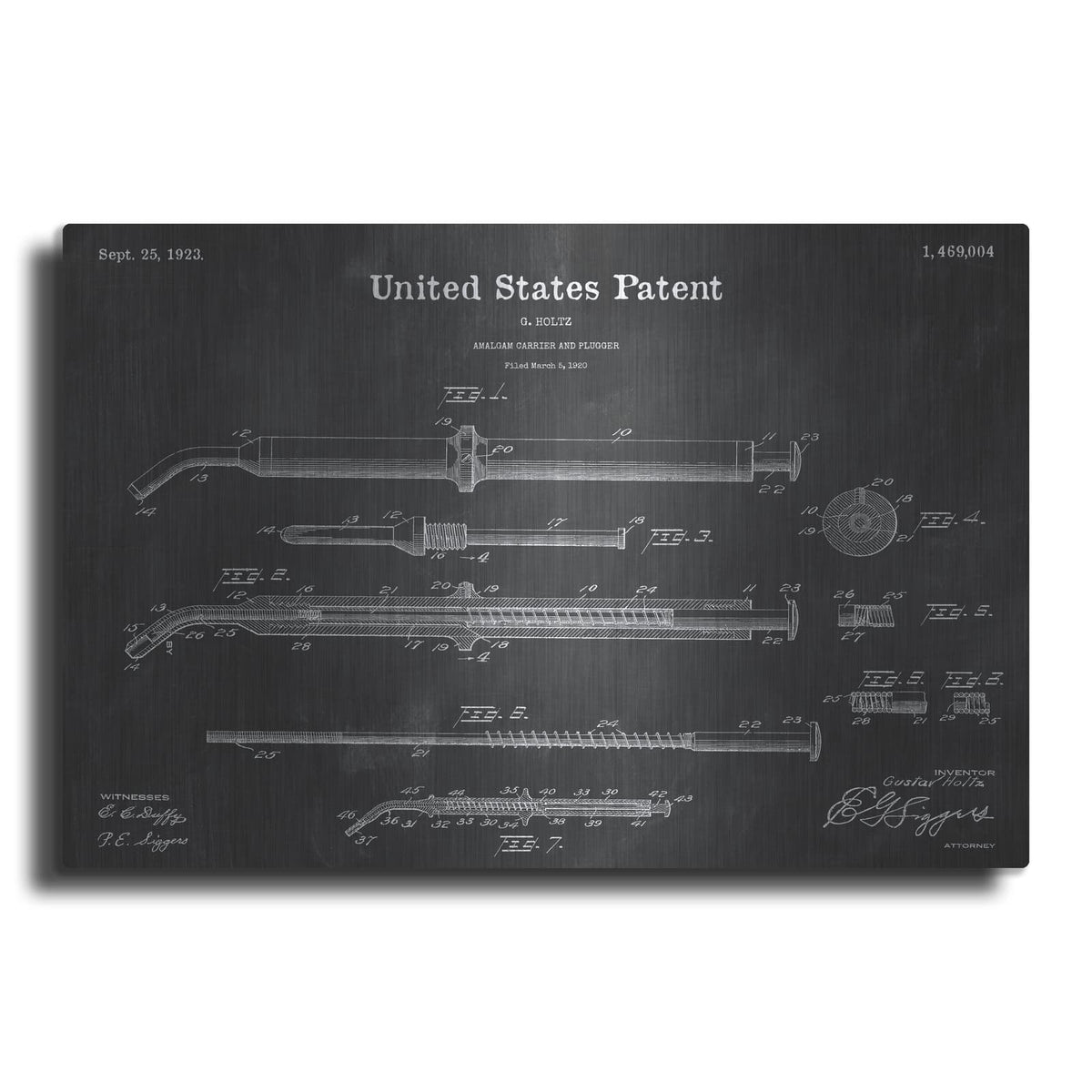 'Amalgam-Dentist Equipment Blueprint Patent Chalkboard' – Metal Wall Art