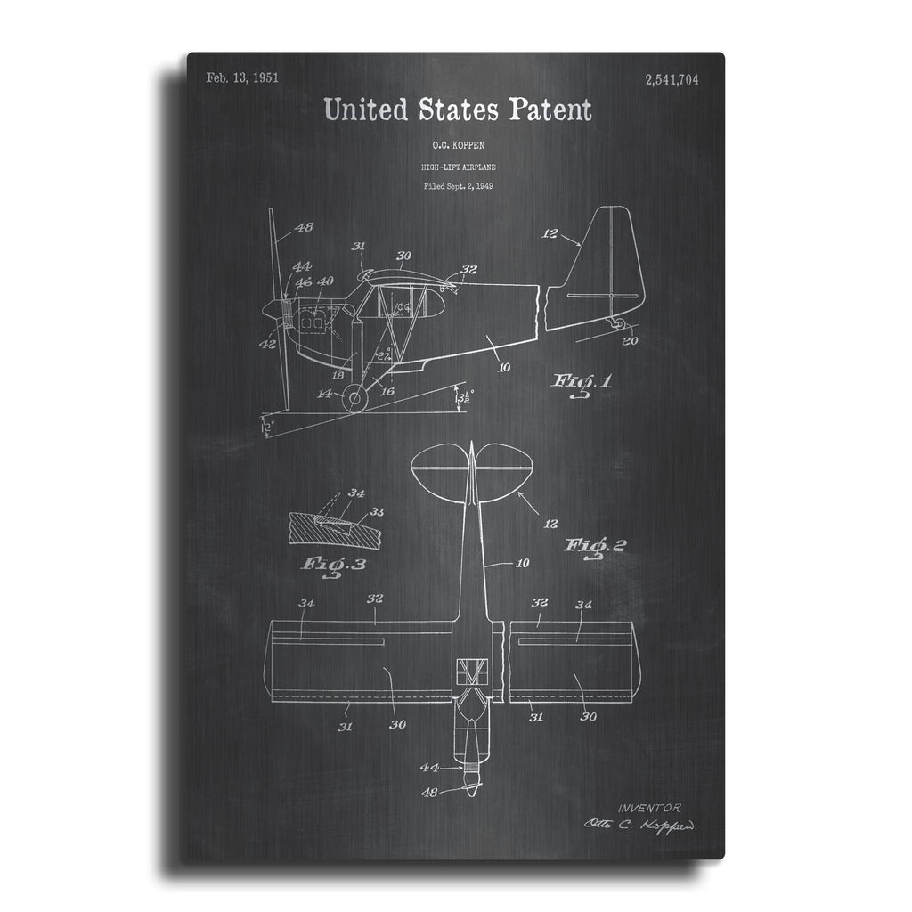 'High-Life Airplane Blueprint Patent Chalkboard' – Metal Wall Art