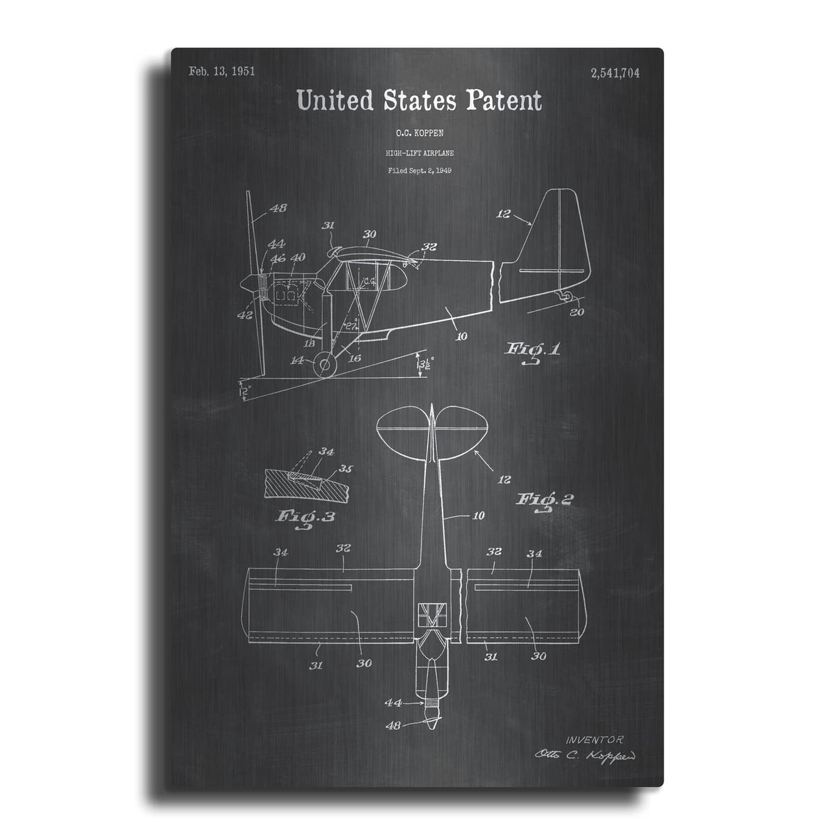 'High-Life Airplane Blueprint Patent Chalkboard' – Metal Wall Art