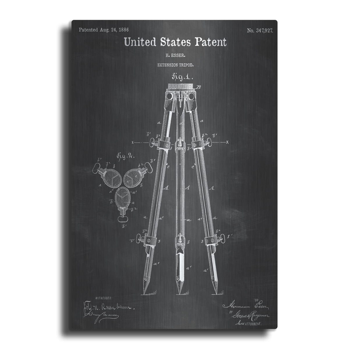 'Camera Tripod Blueprint Patent Chalkboard' – Metal Wall Art