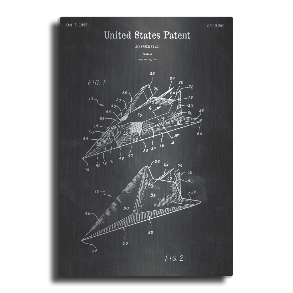 'F-117 Nighthawk Stealth Fighter Blueprint Patent Chalkboard' – Metal Wall Art