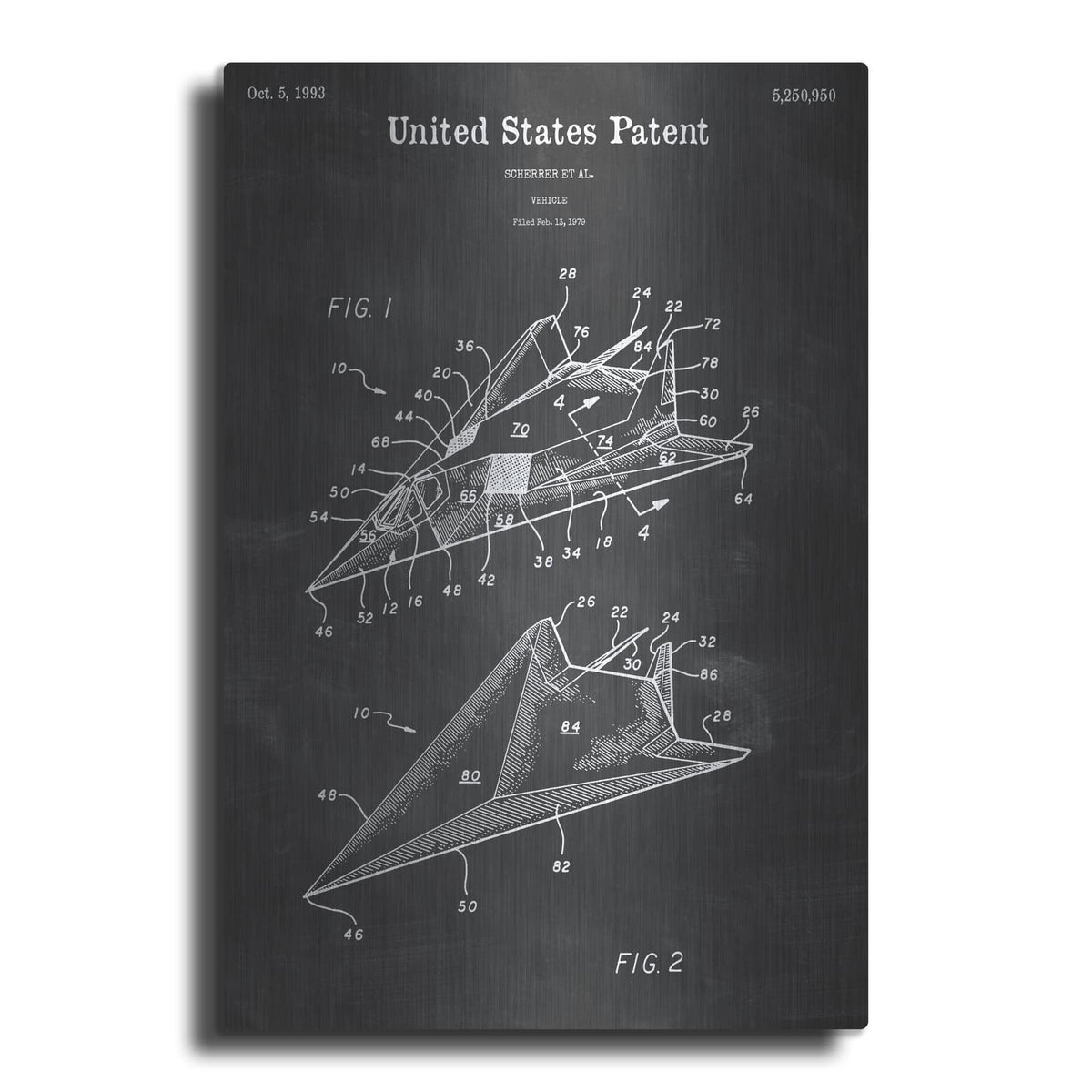 'F-117 Nighthawk Stealth Fighter Blueprint Patent Chalkboard' – Metal Wall Art