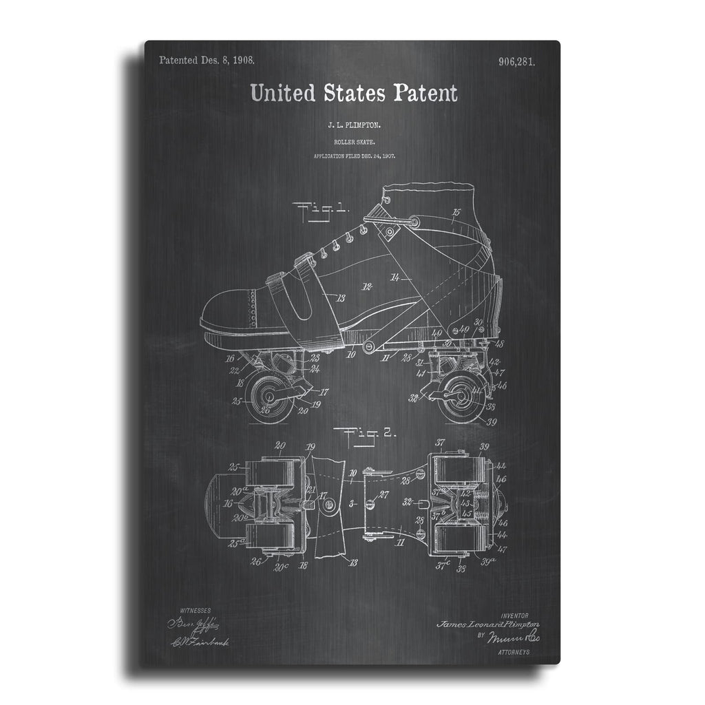 'Roller Skates Blueprint Patent Chalkboard' – Metal Wall Art