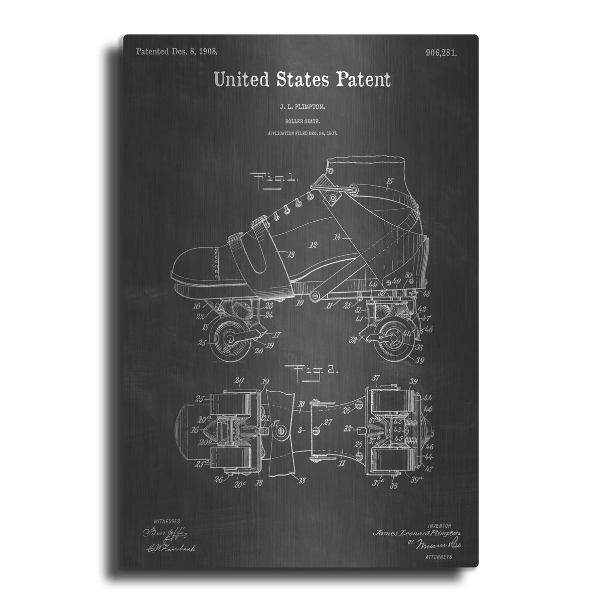 'Roller Skates Blueprint Patent Chalkboard' – Metal Wall Art