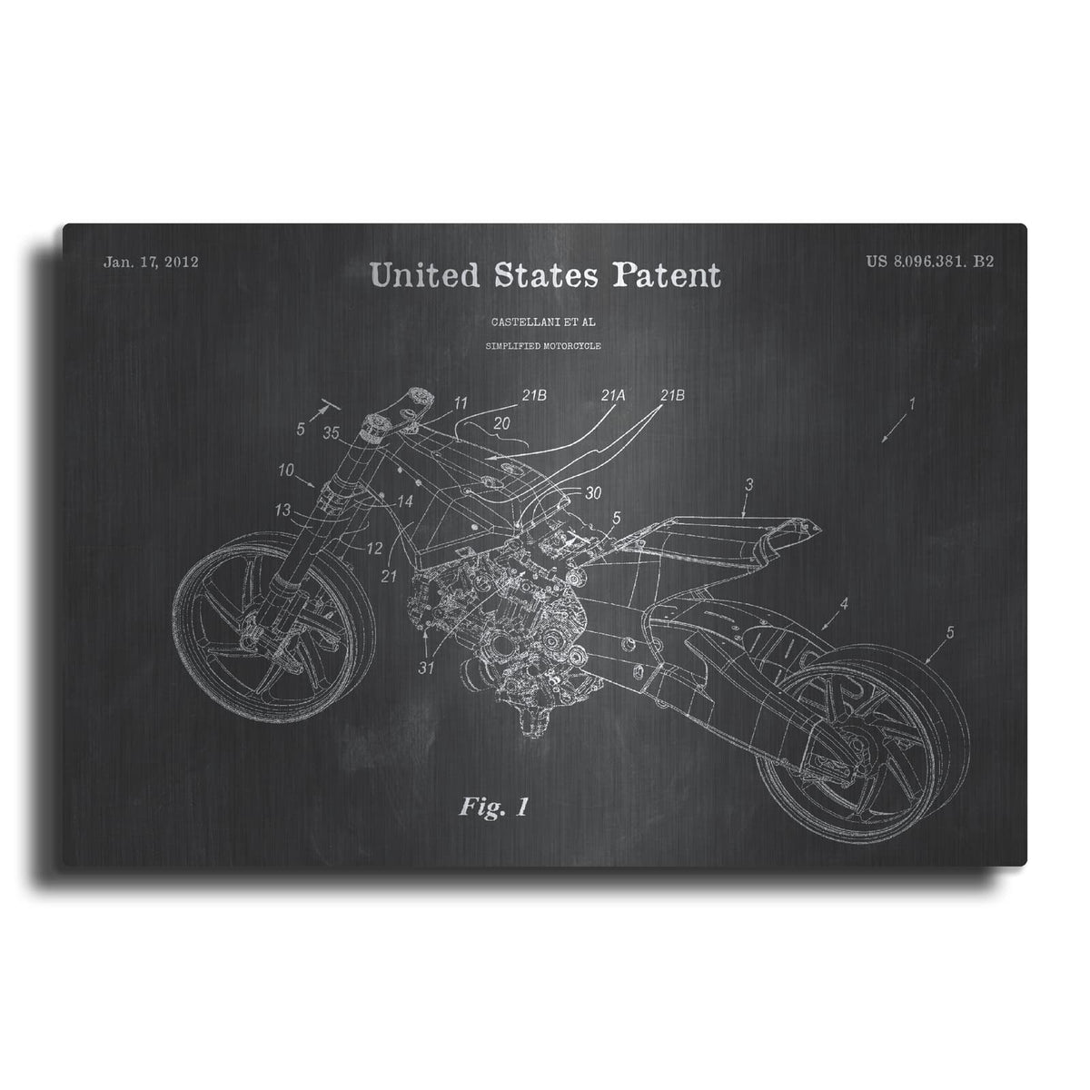 'Motocycle Blueprint Patent Chalkboard' – Metal Wall Art
