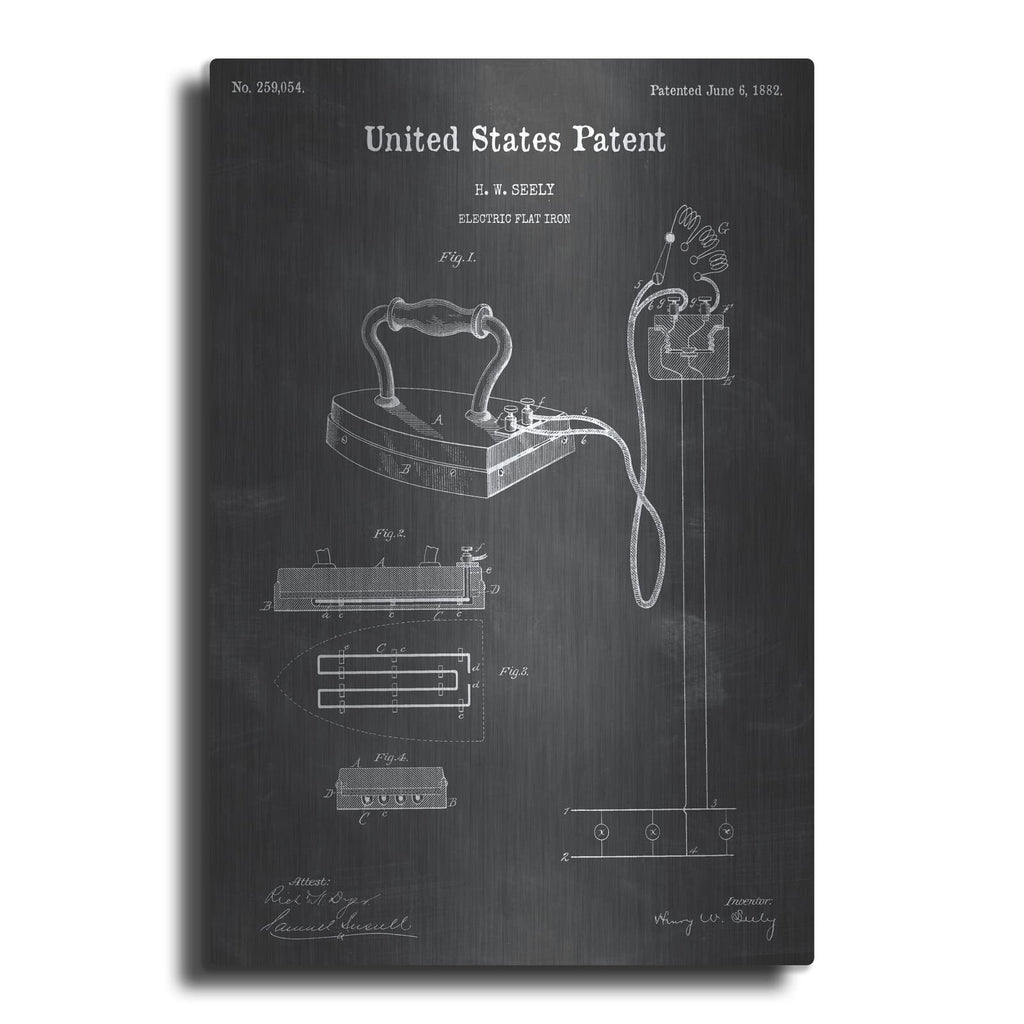 'Electric Flat Iron Blueprint Patent Chalkboard' – Metal Wall Art