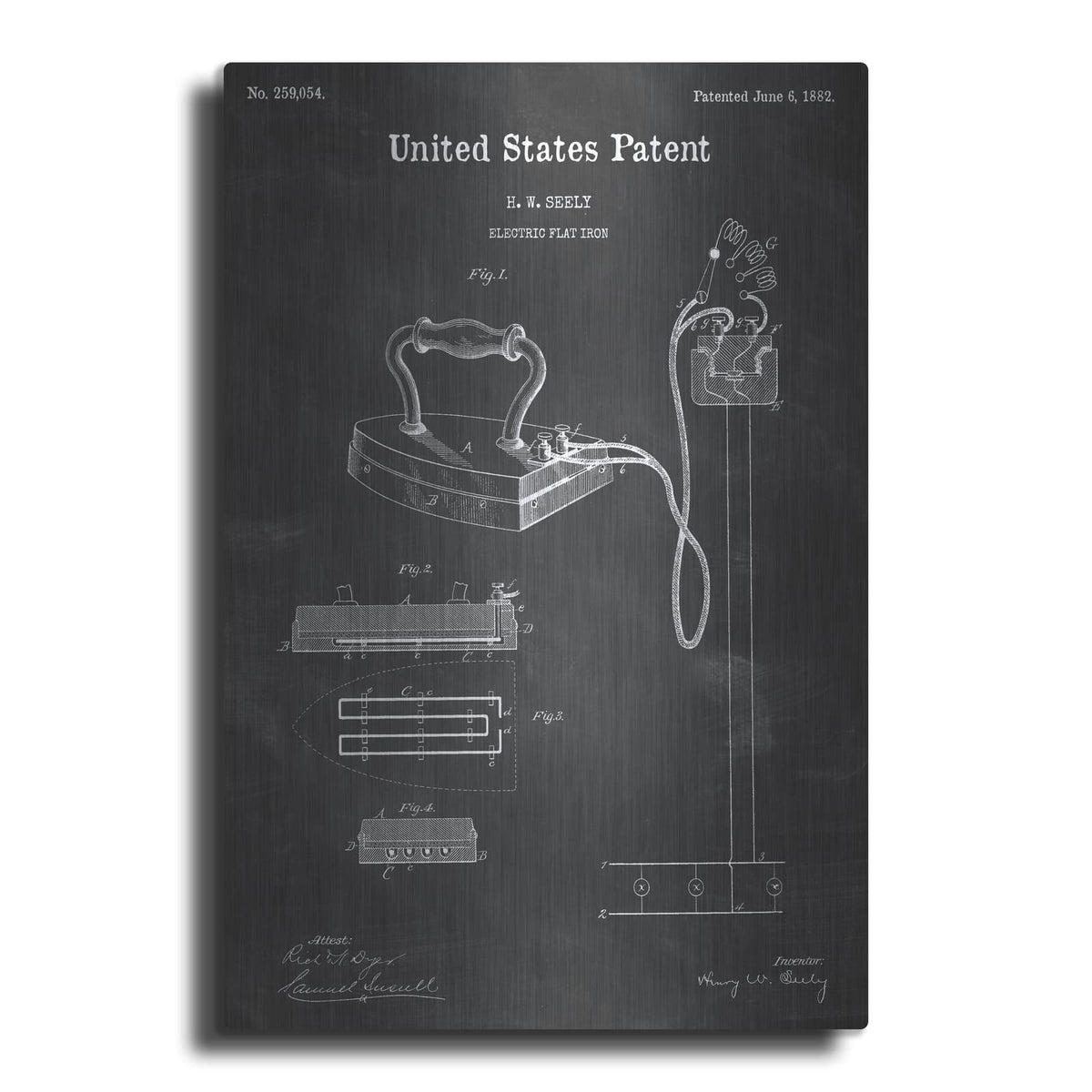 'Electric Flat Iron Blueprint Patent Chalkboard' – Metal Wall Art
