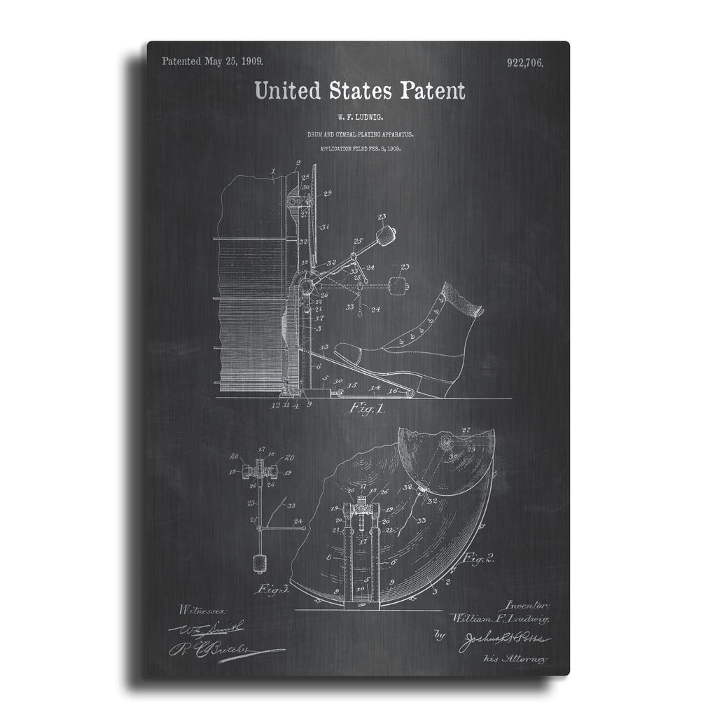 'Drum and Cymbal Blueprint Patent Chalkboard' – Metal Wall Art