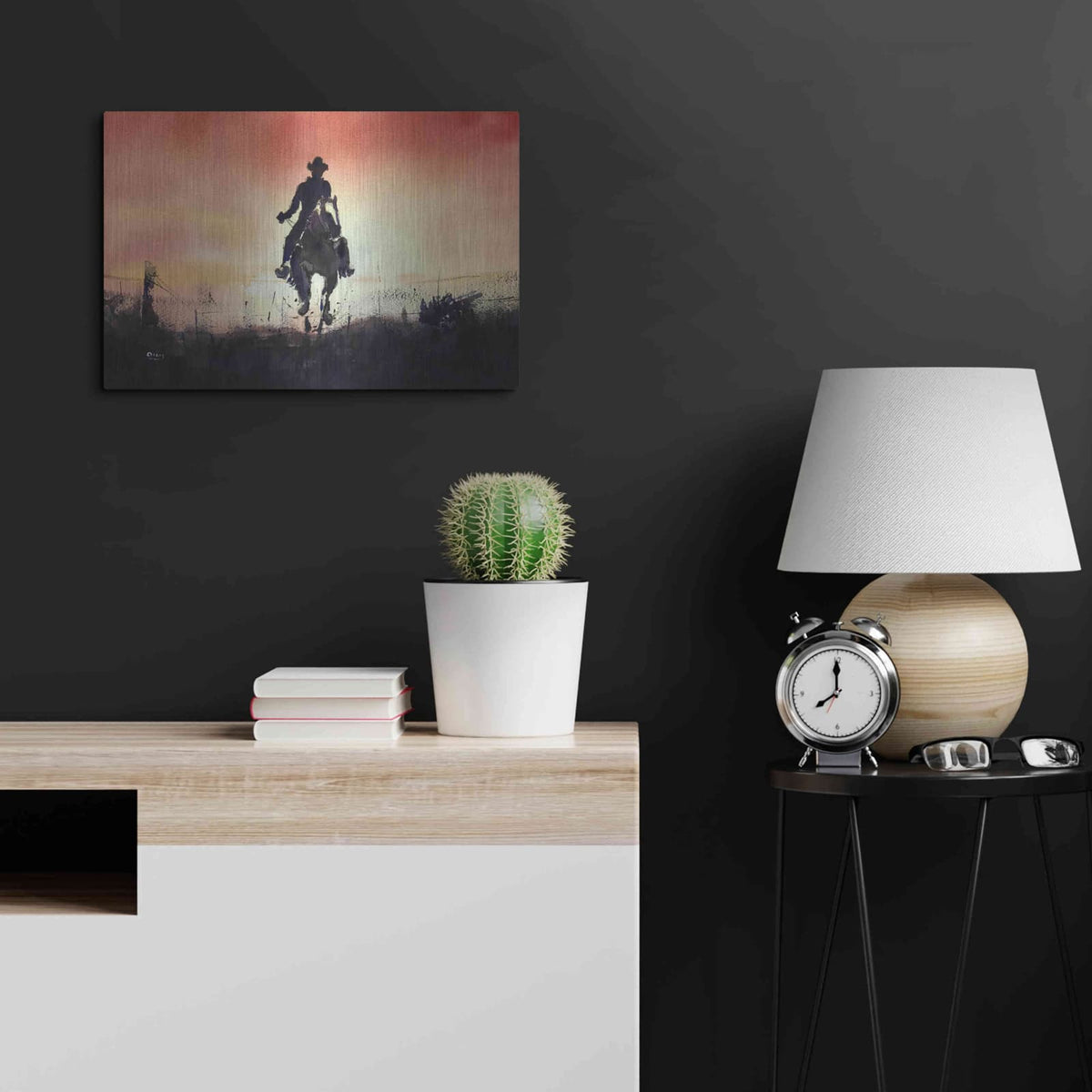 'Sunrise Rider' by Oscar Alvarez Pardo – Metal Wall Art, 24x16 room view
