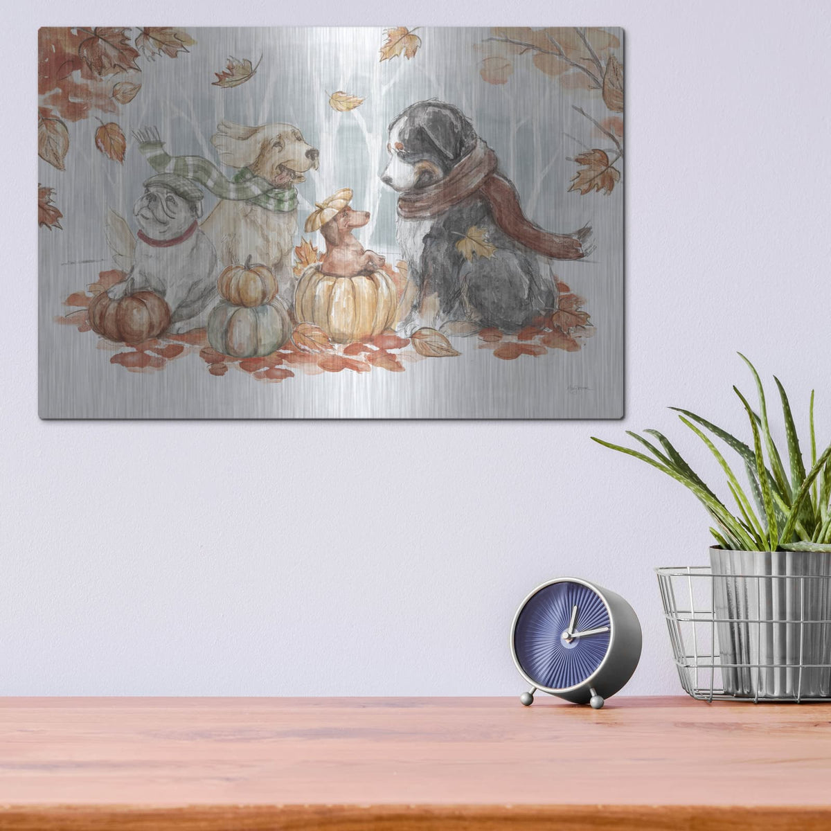 'Autumn Dogs 1' by Mary Urban – Metal Wall Art, 16x12 room view