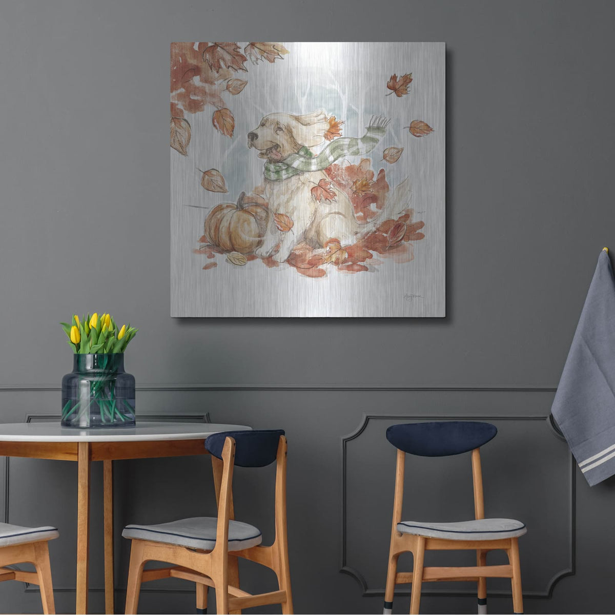 'Autumn Dogs 2' by Mary Urban – Metal Wall Art, 36x36 room view