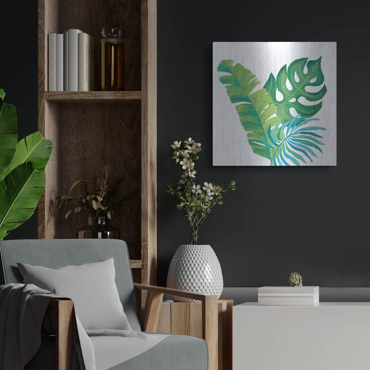 'Coconut Palm V2' by Mary Urban – Metal Wall Art, 24x24 room view