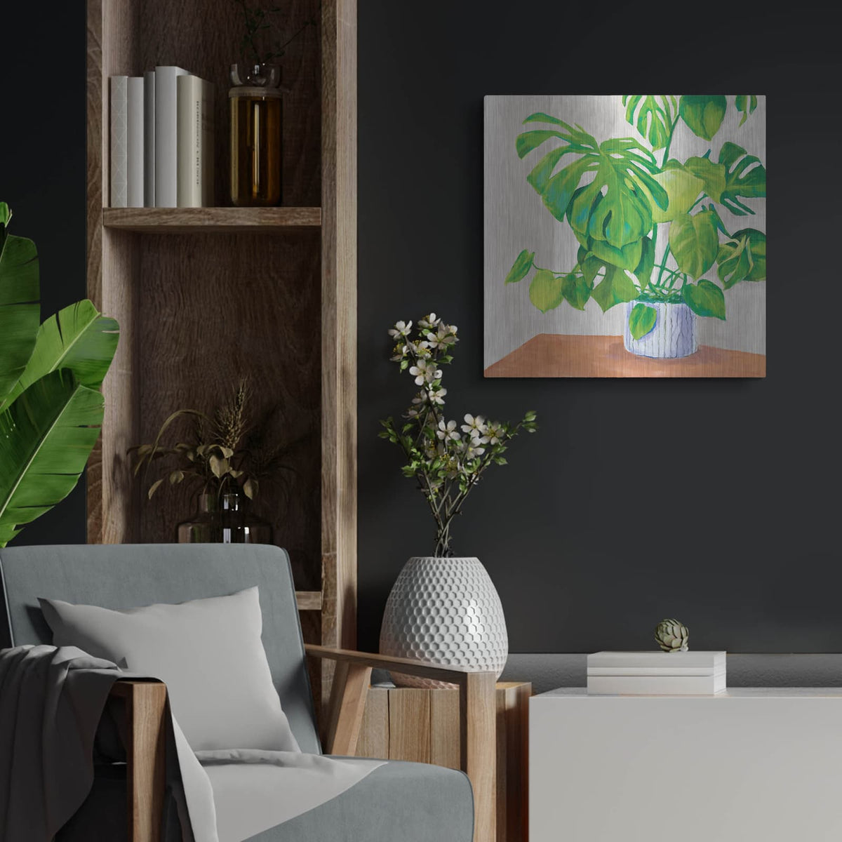 'Gray' by Mary Urban – Metal Wall Art, 24x24 room view