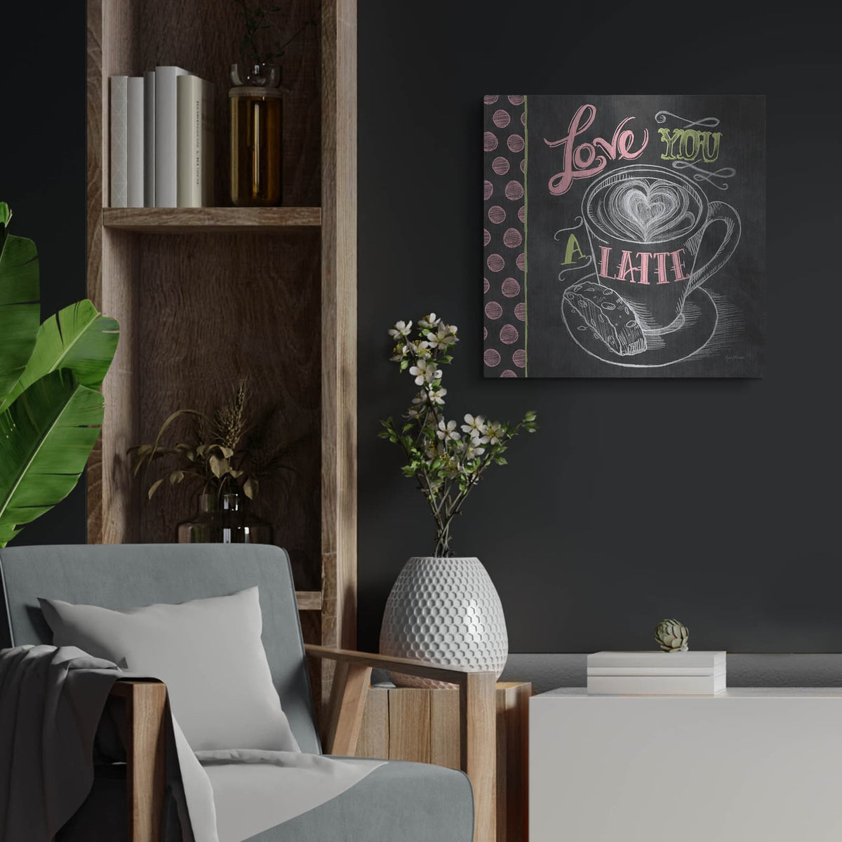 'Love You A Latte Color' by Mary Urban – Metal Wall Art, 24x24 room view