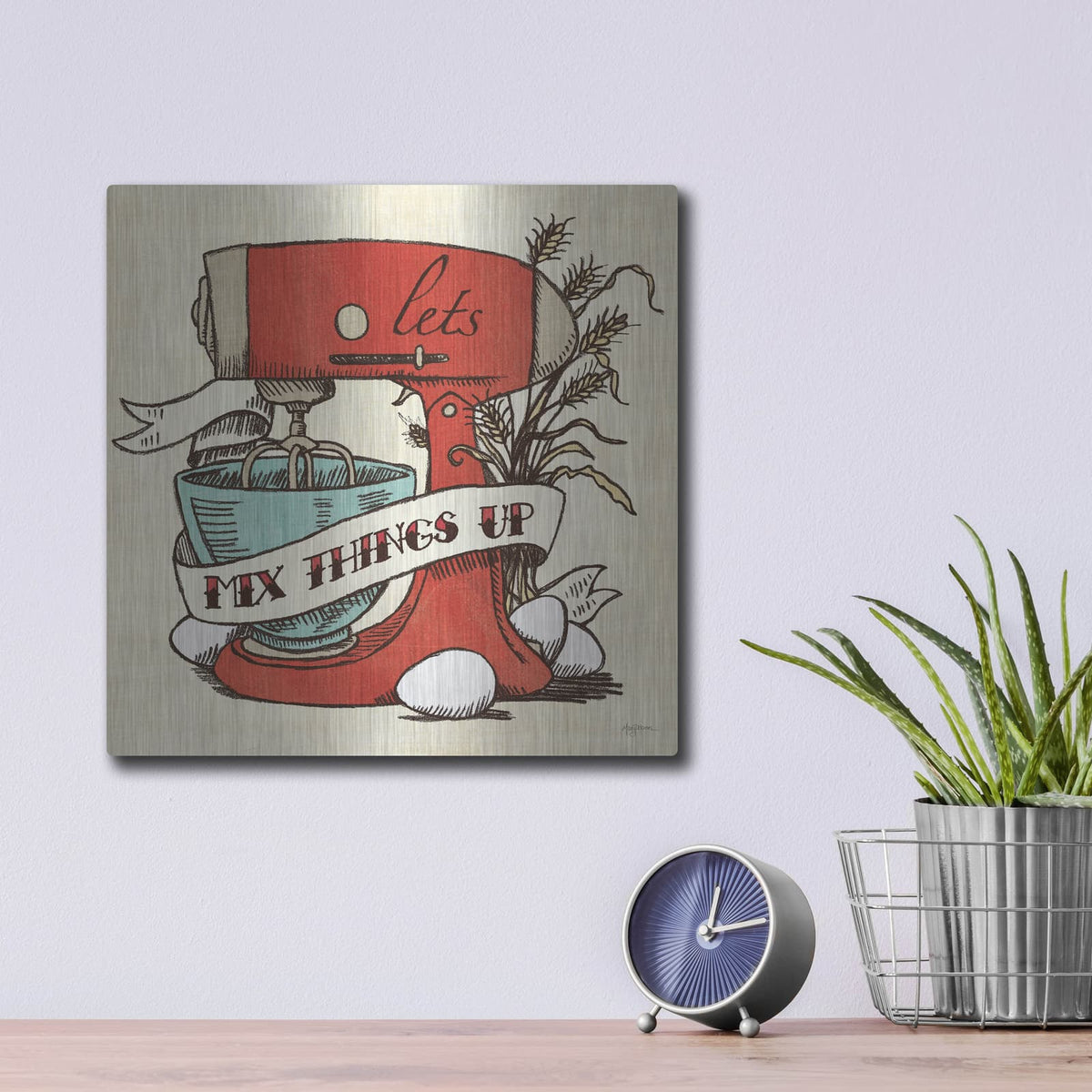 'Retro Bakery Blue 2' by Mary Urban – Metal Wall Art, 12x12 room view