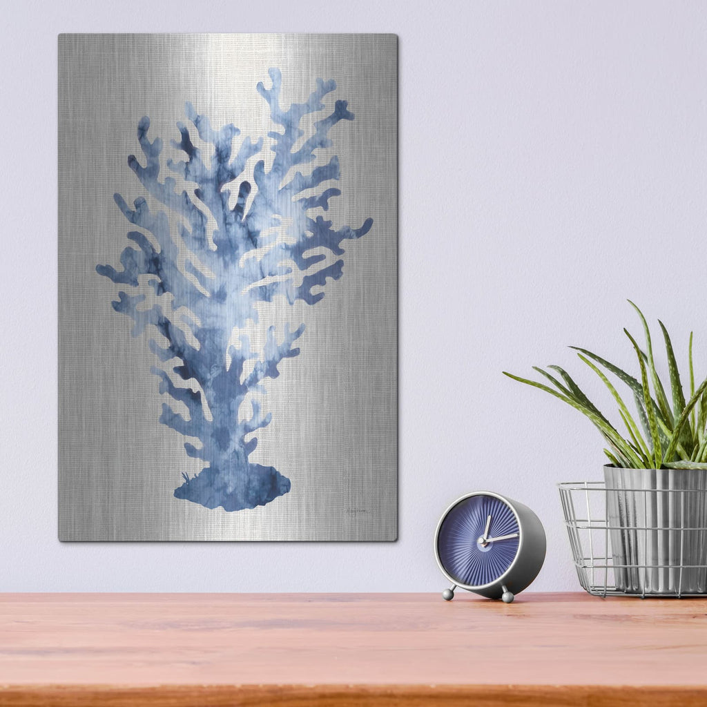 'Shibori Coral 3 On Linen' by Mary Urban – Metal Wall Art, 12x16 room view