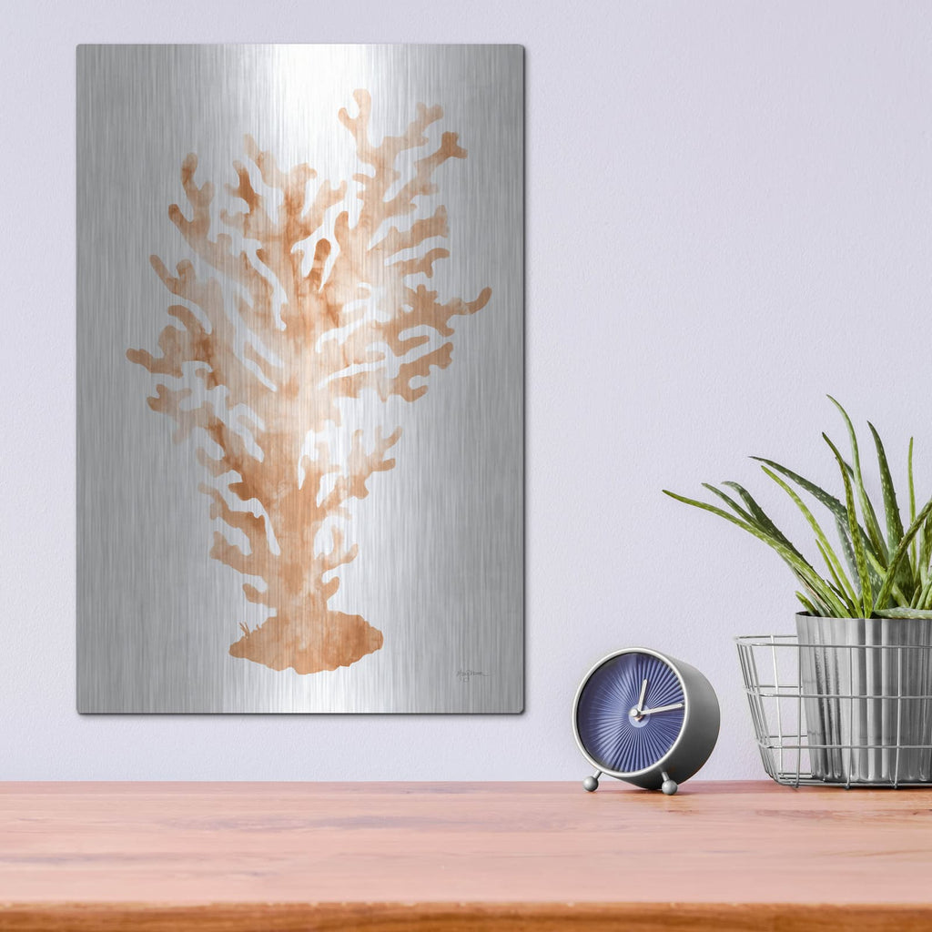 'Shibori Coral 3 Peach' by Mary Urban – Metal Wall Art, 12x16 room view