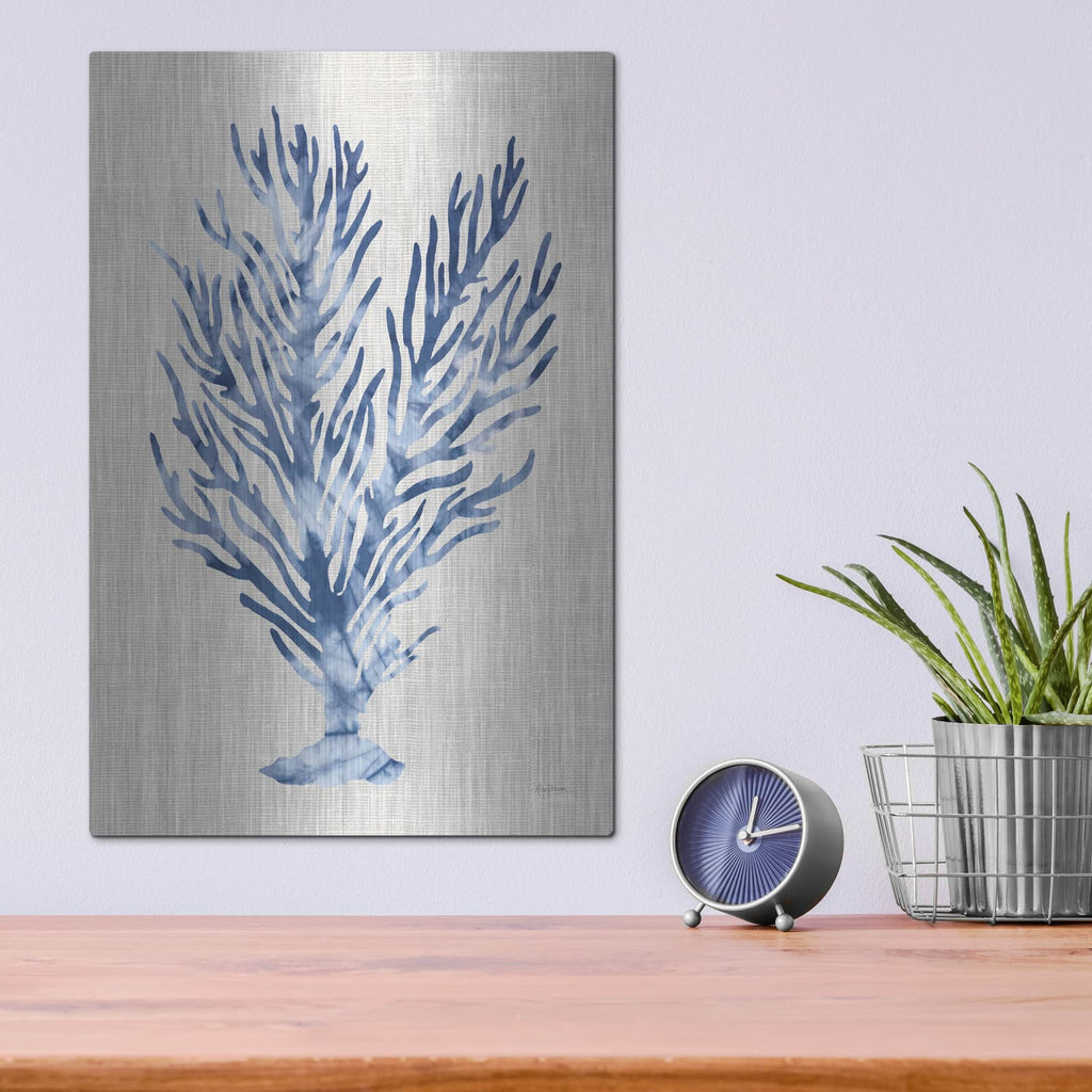 'Shibori Coral 4 On Linen' by Mary Urban – Metal Wall Art, 12x16 room view