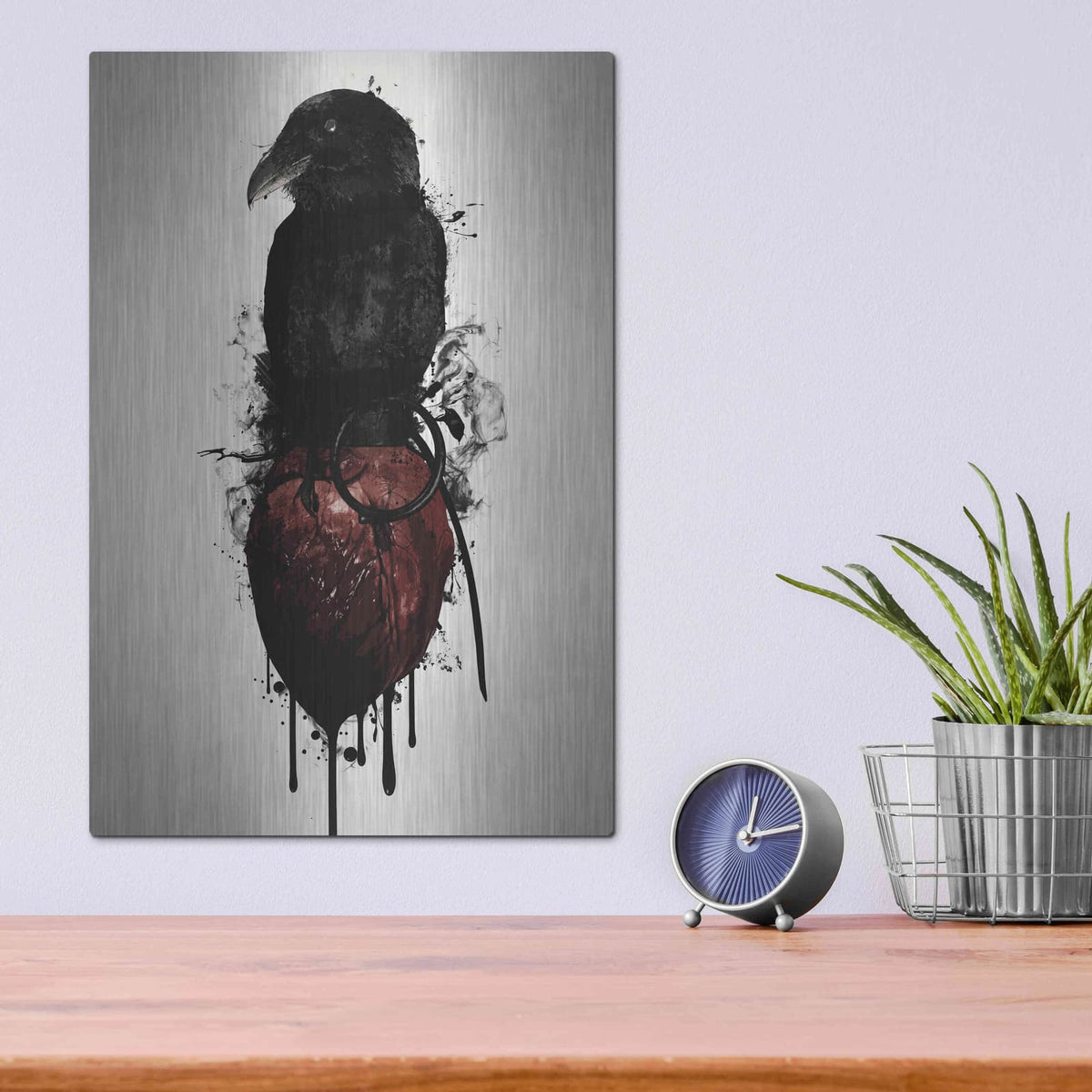 'Raven and Heart Grenade' by Nicklas Gustafsson – Metal Wall Art, 12x16 room view