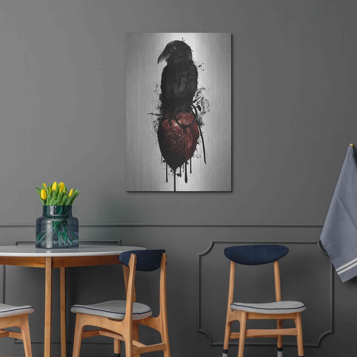 'Raven and Heart Grenade' by Nicklas Gustafsson – Metal Wall Art, 24x36 room view