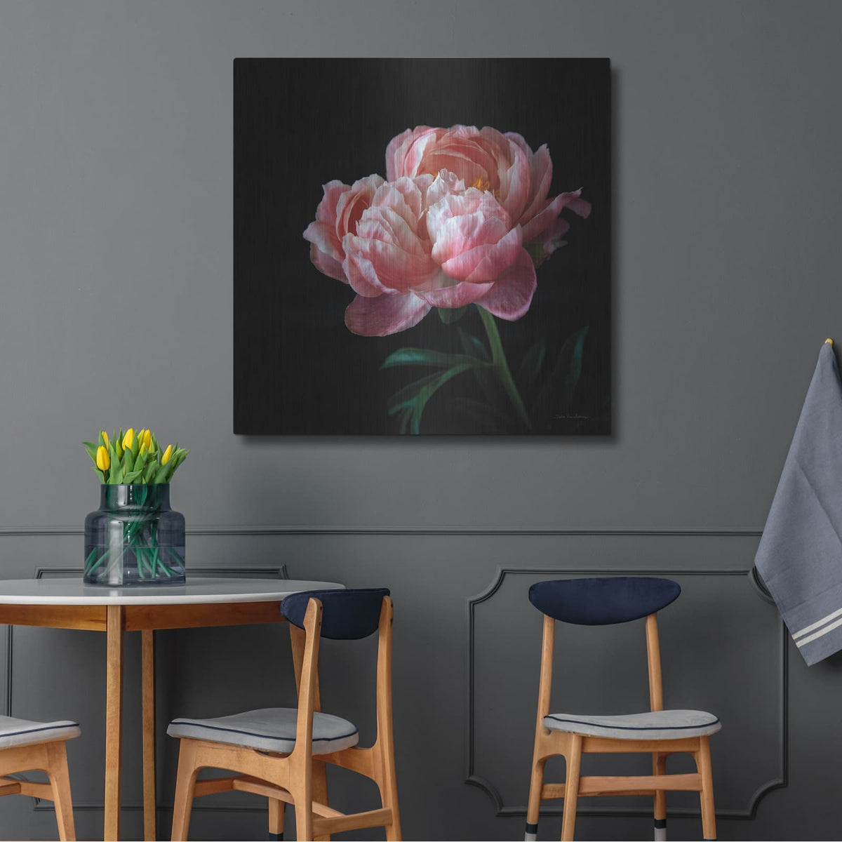 'Coral Peonies 5' by Debra Van Swearingen – Metal Wall Art, 36x36 room view