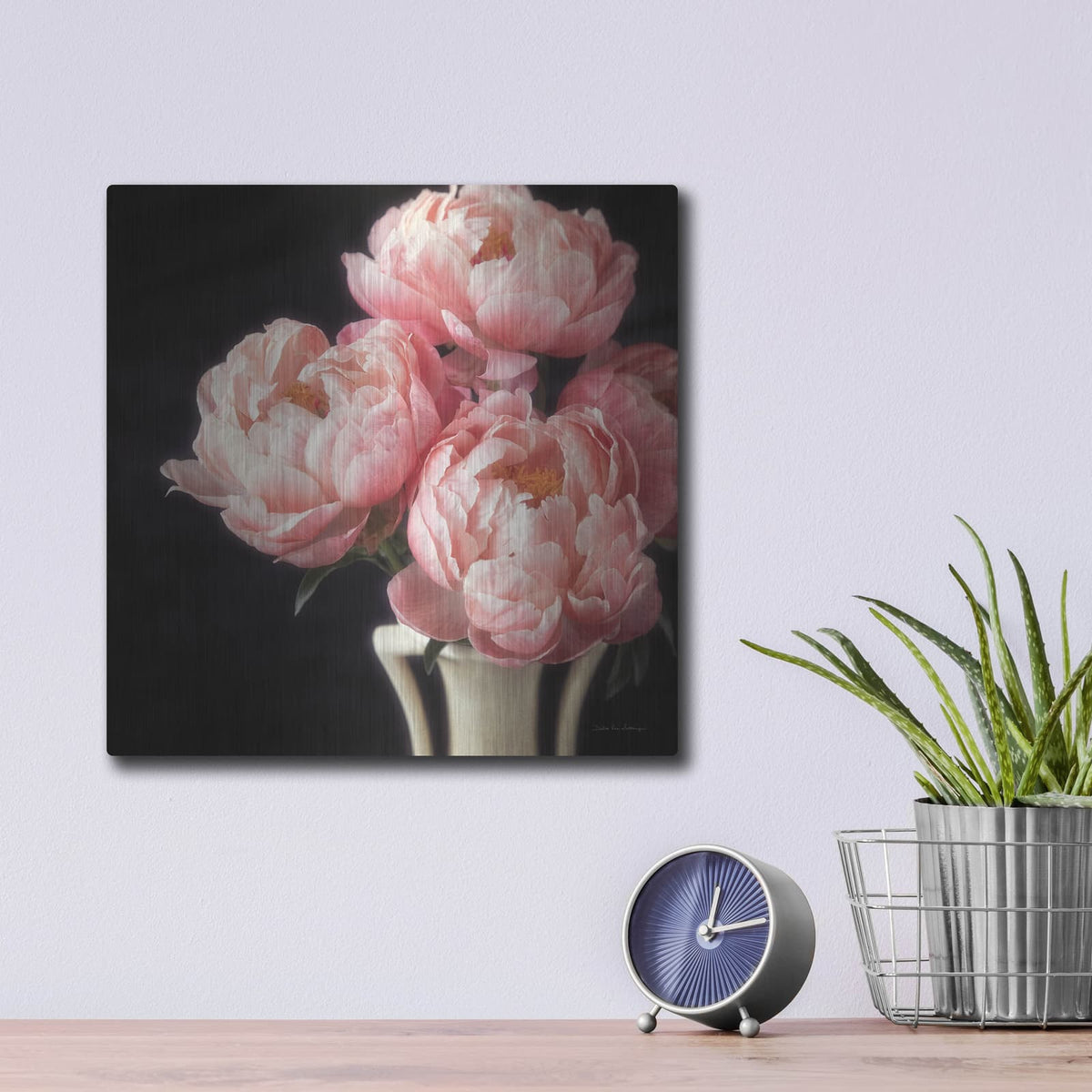 'Coral Peonies 6' by Debra Van Swearingen – Metal Wall Art, 12x12 room view