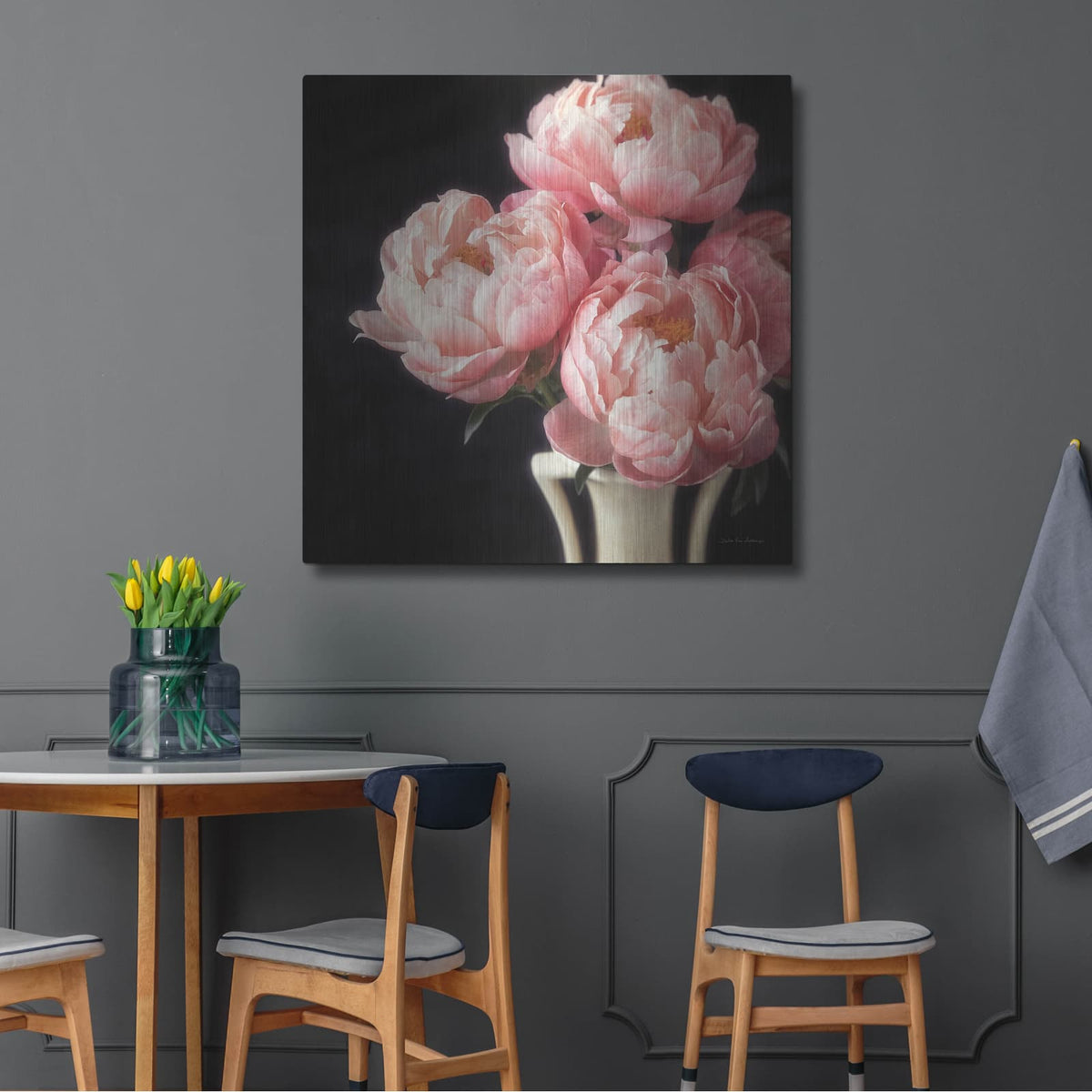'Coral Peonies 6' by Debra Van Swearingen – Metal Wall Art, 36x36 room view