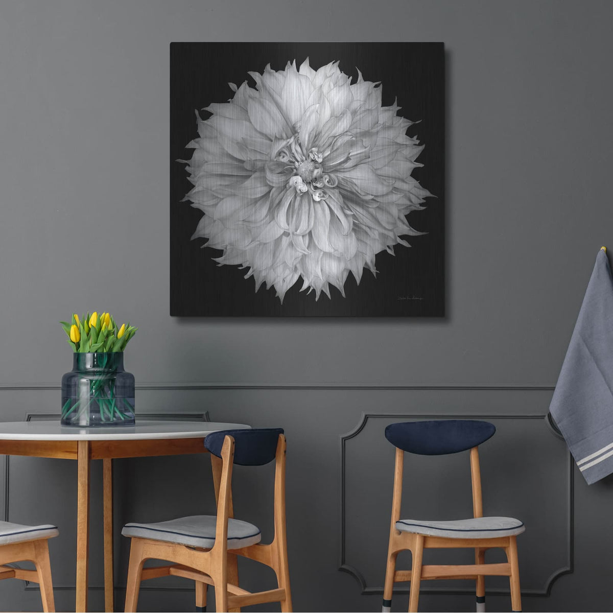 'Dahlia 1 Bw' by Debra Van Swearingen – Metal Wall Art, 36x36 room view