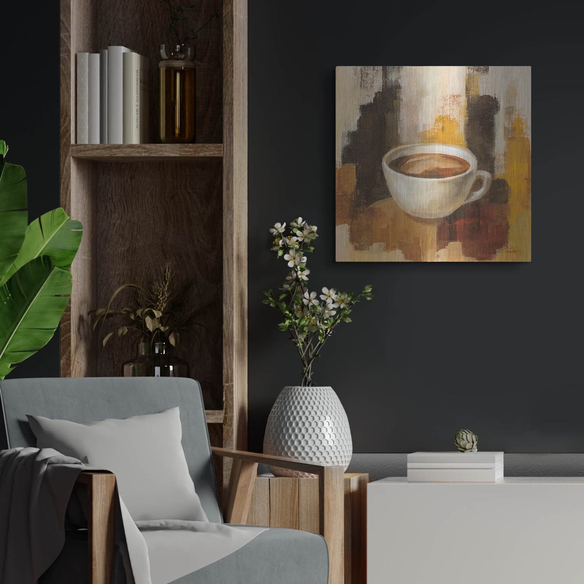 'Abstract Coffee 5' by Silvia Vassileva – Metal Wall Art, 24x24 room view