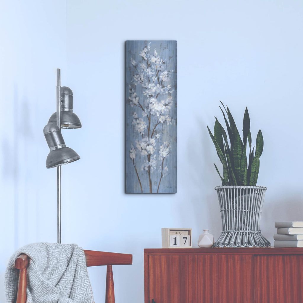 'Almond Branch 2 Slate Blue' by Silvia Vassileva – Metal Wall Art, 12x36 room view