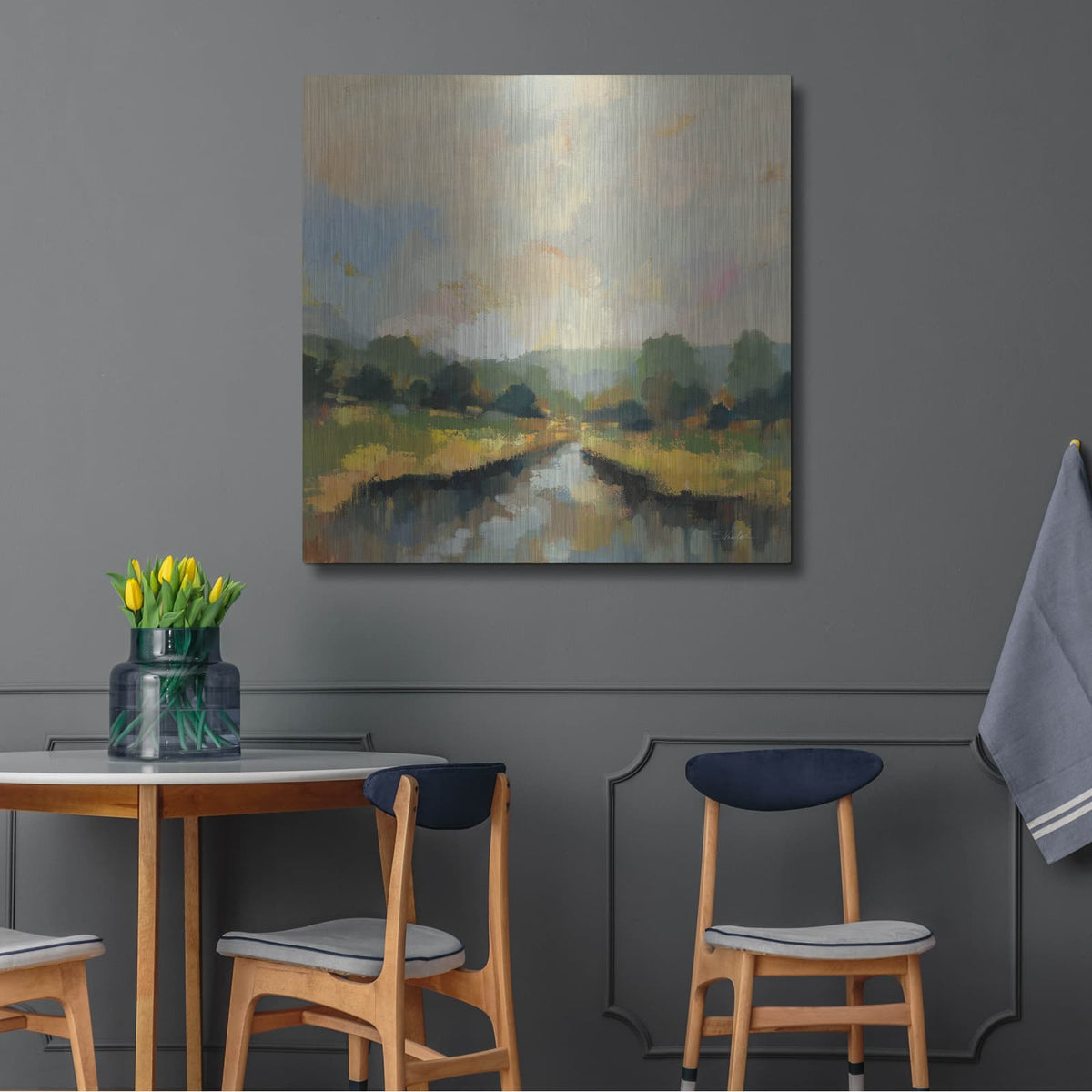 'Amber Riverbank' by Silvia Vassileva – Metal Wall Art, 36x36 room view