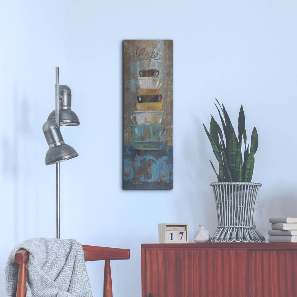 'Antique Coffee Cups 1' by Silvia Vassileva – Metal Wall Art, 12x36 room view