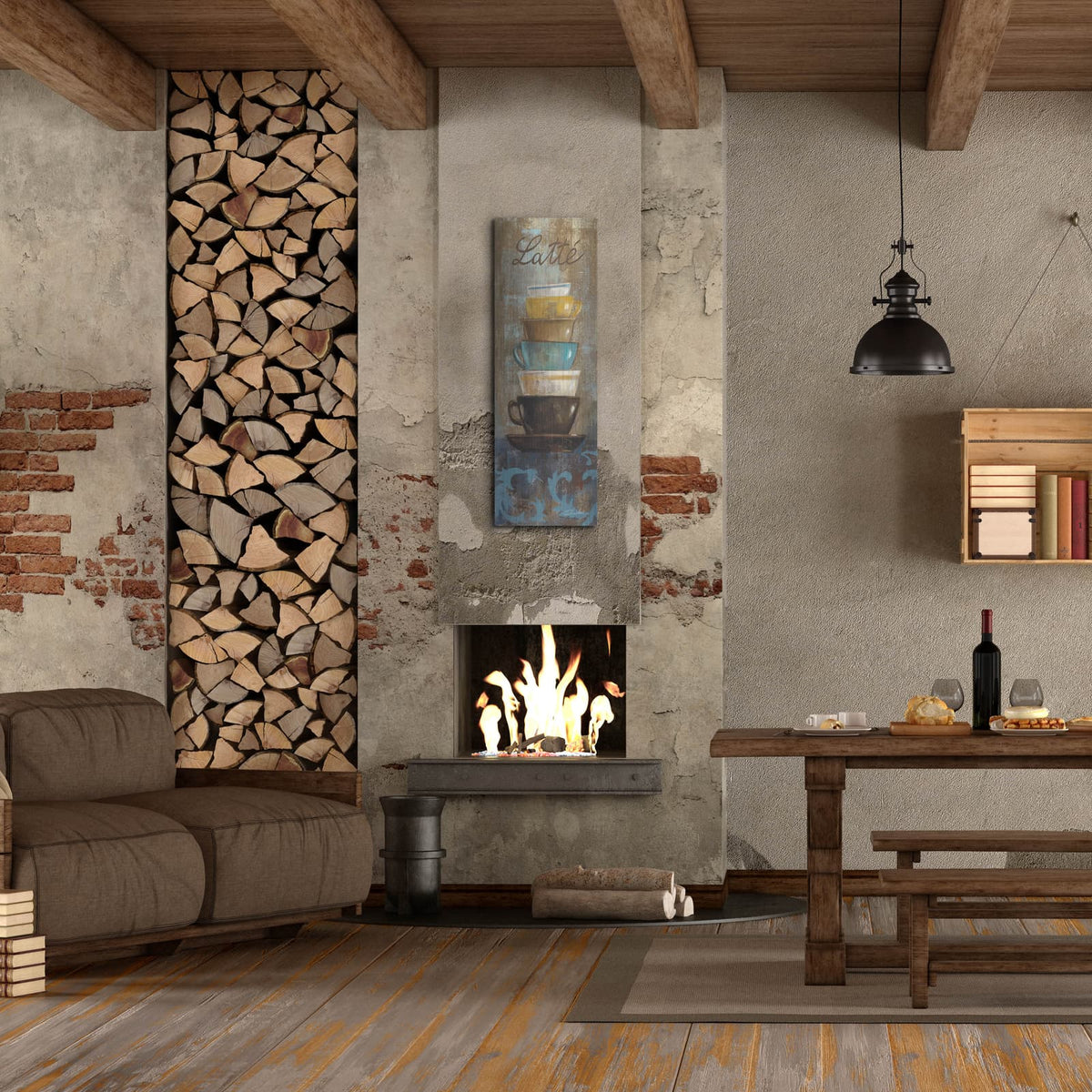 'Antique Coffee Cups 2' by Silvia Vassileva – Metal Wall Art, 16x48 room view
