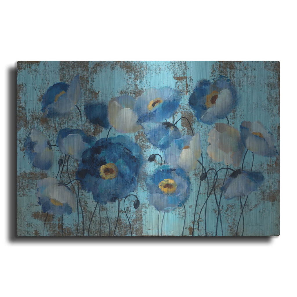 'Aquamarine Floral On Blue' by Silvia Vassileva – Metal Wall Art