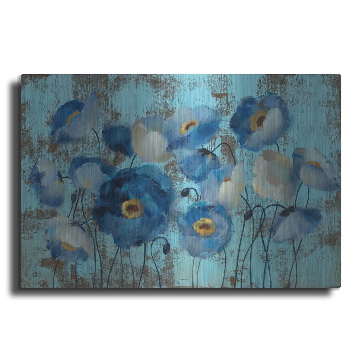 'Aquamarine Floral On Blue' by Silvia Vassileva – Metal Wall Art