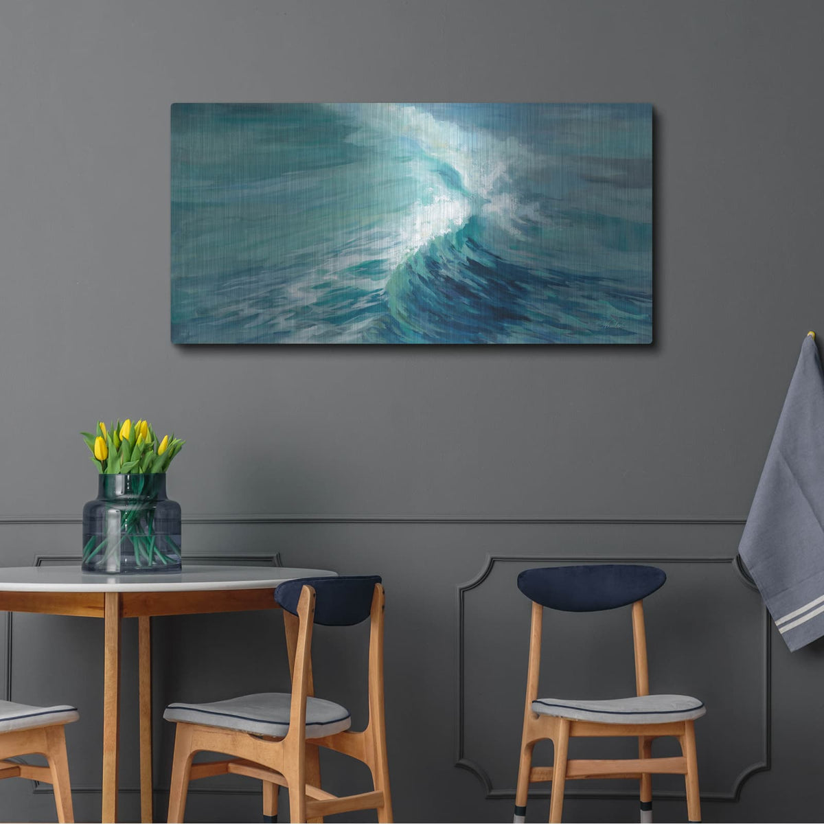 'Aquamarine Wave' by Silvia Vassileva – Metal Wall Art, 48x24 room view